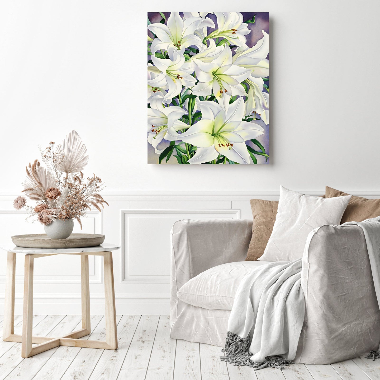 White Lilies | Diamond Painting Displayed as Home Decor