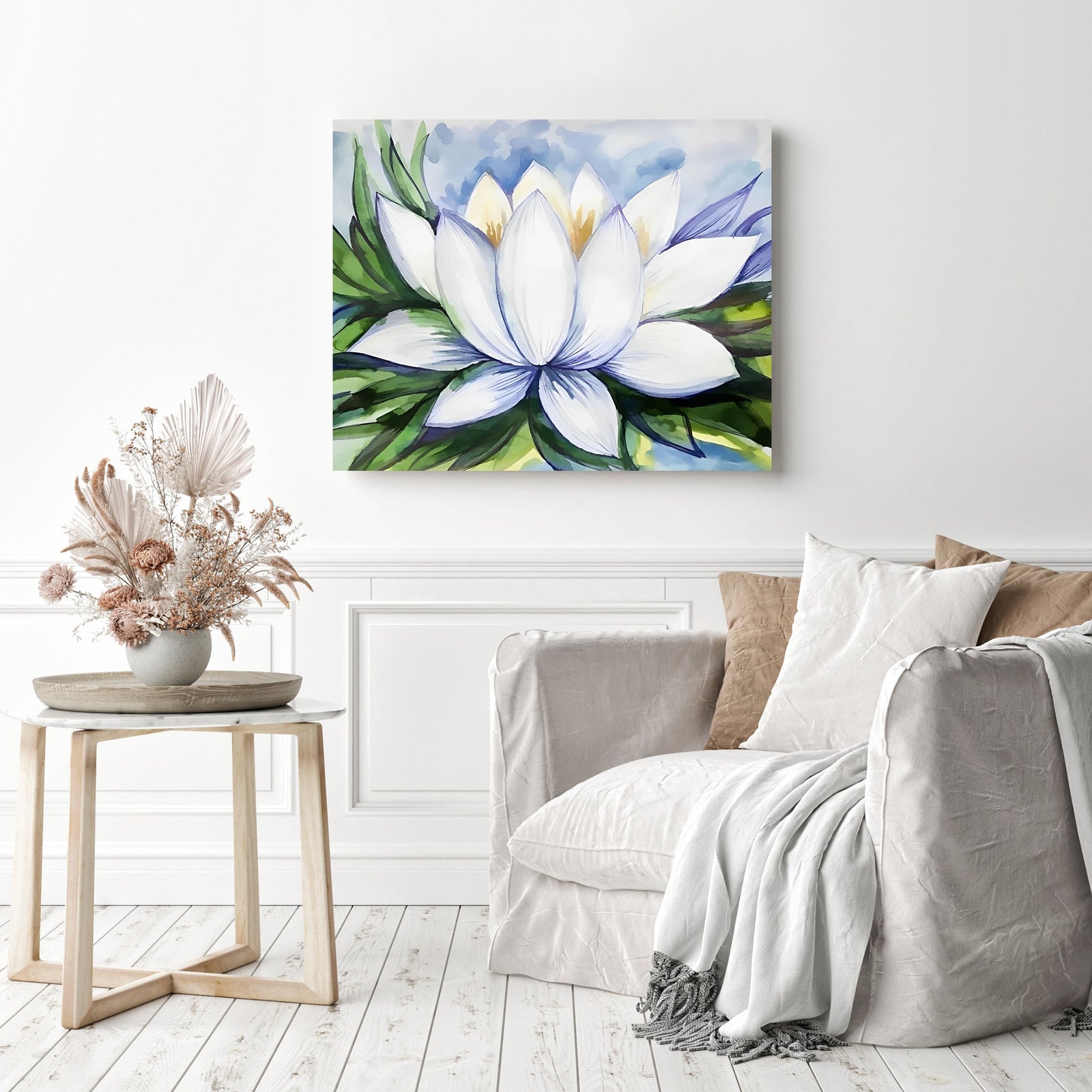 White Lotus Flower | Diamond Painting Displayed as Home Decor