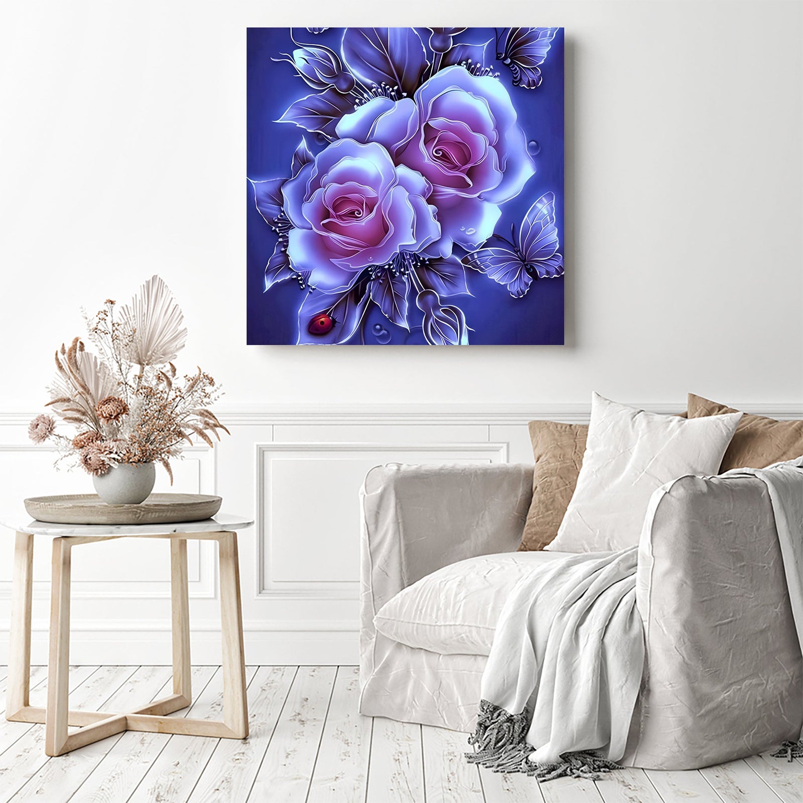 Rose and Ladybug | Diamond Painting Displayed as Home Decor