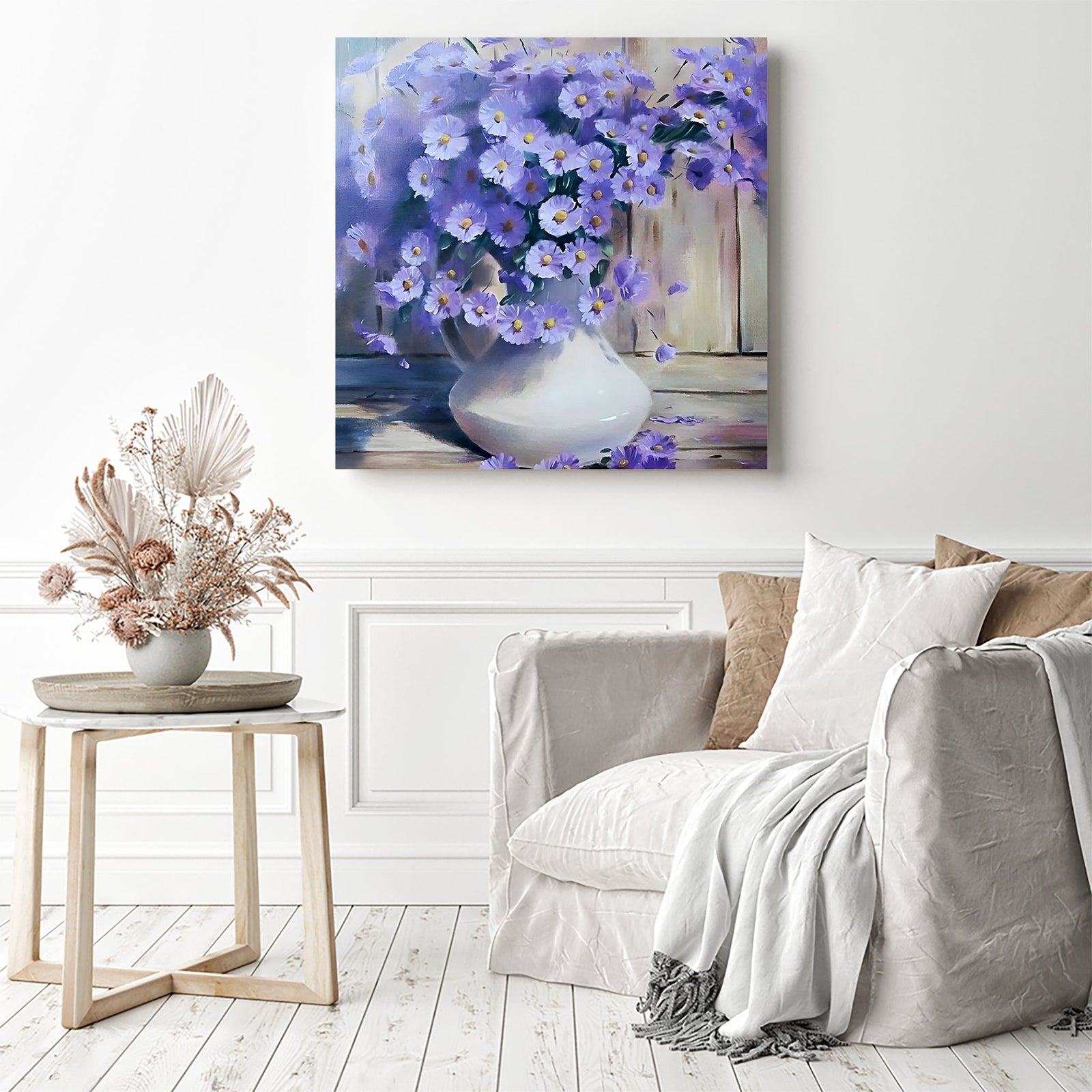 Mauve flowers | Diamond Painting Displayed as Home Decor