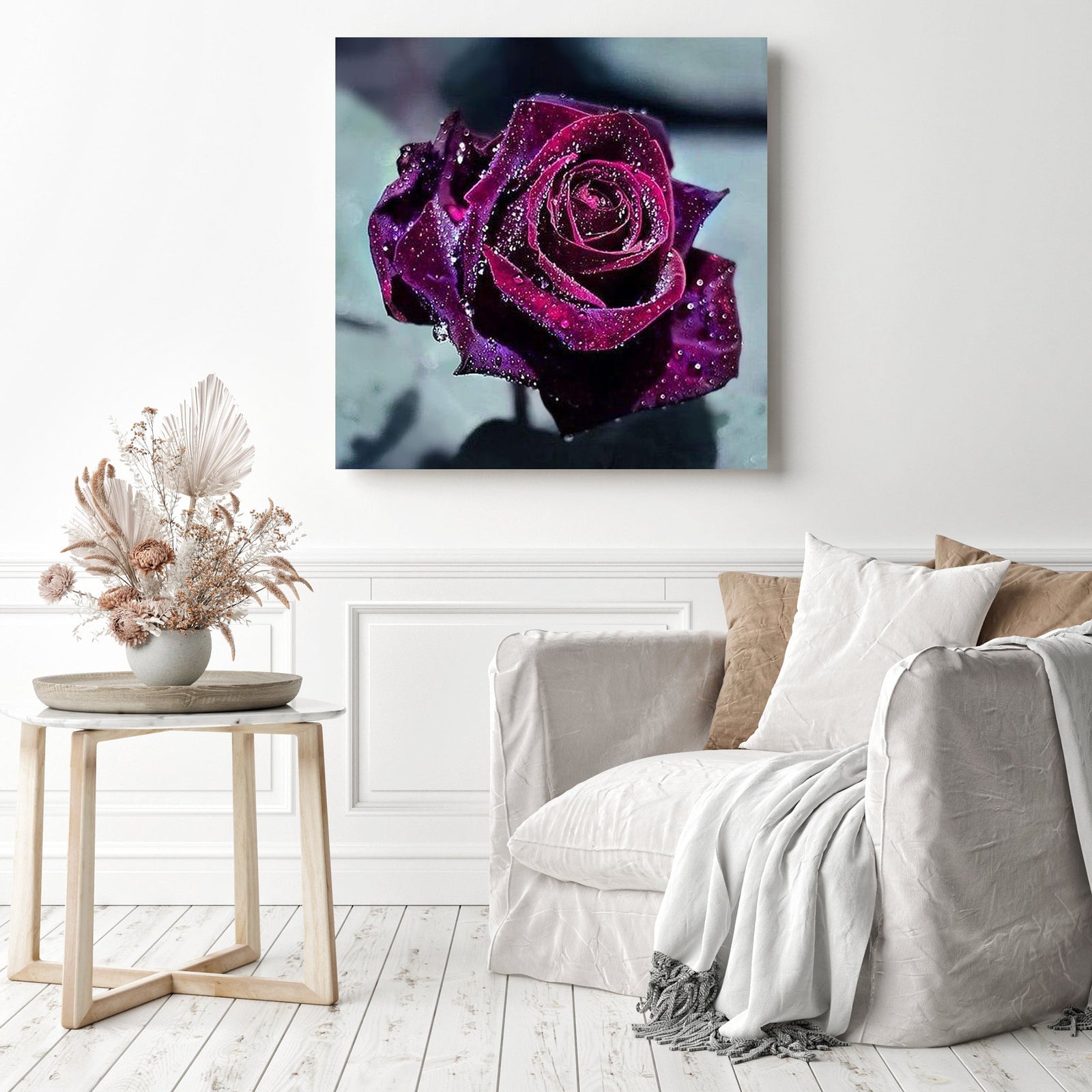 Dark Red Rose | Diamond Painting Displayed as Home Decor