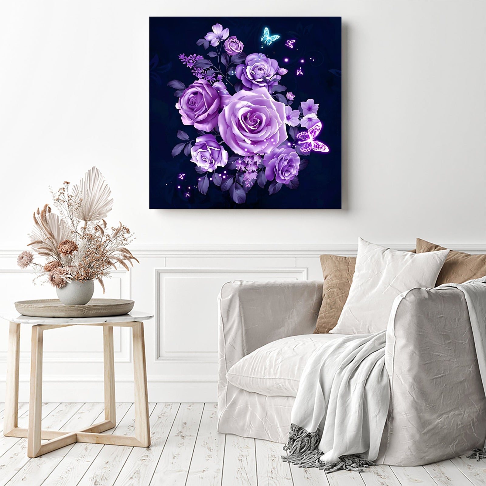 Purple Roses | Diamond Painting Displayed as Home Decor