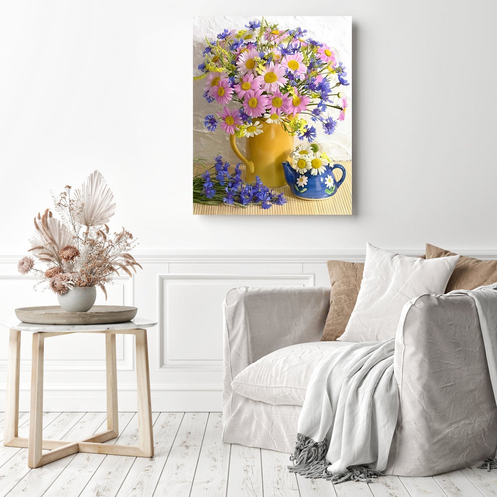 Pink and Purple Daisies | Diamond Painting Displayed as Home Decor