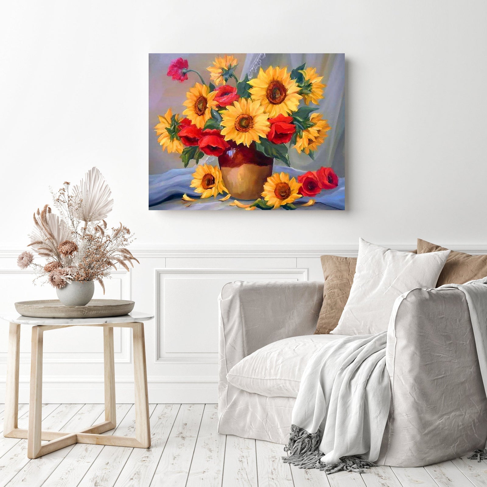 Sunflowers and Roses | Diamond Painting Displayed as Home Decor