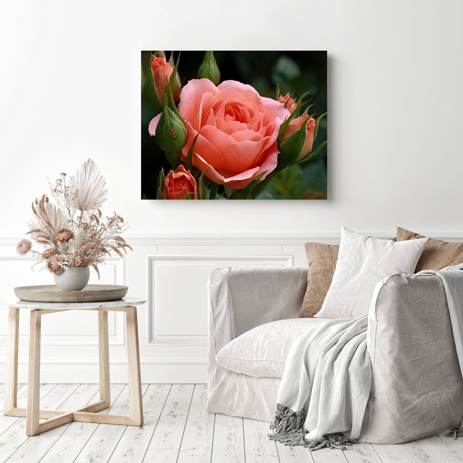 Pink Rose and Buds | Diamond Painting Displayed as Home Decor