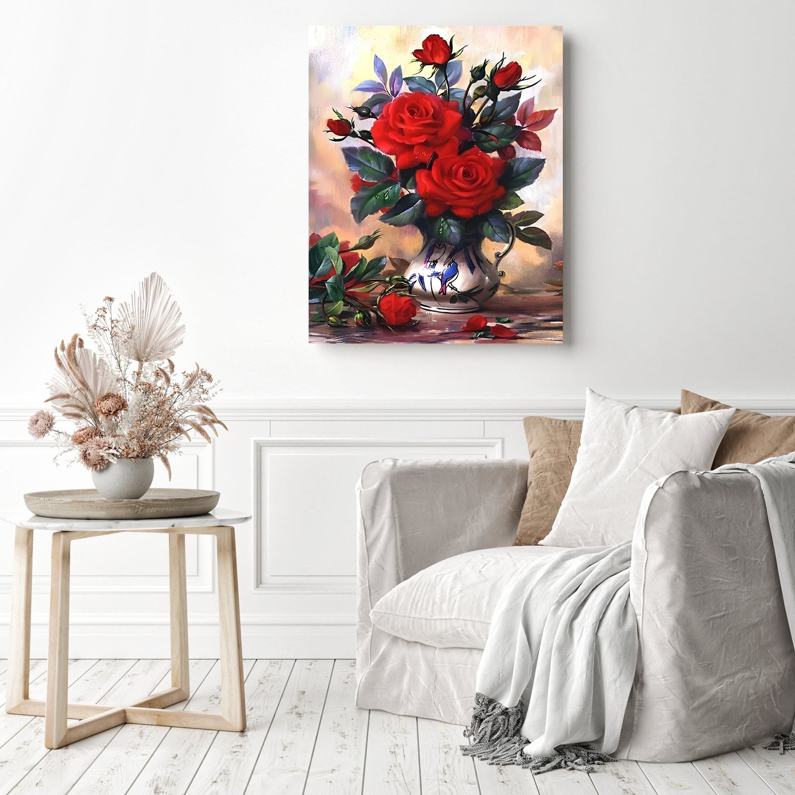 Vase of Red Roses | Diamond Painting Displayed as Home Decor