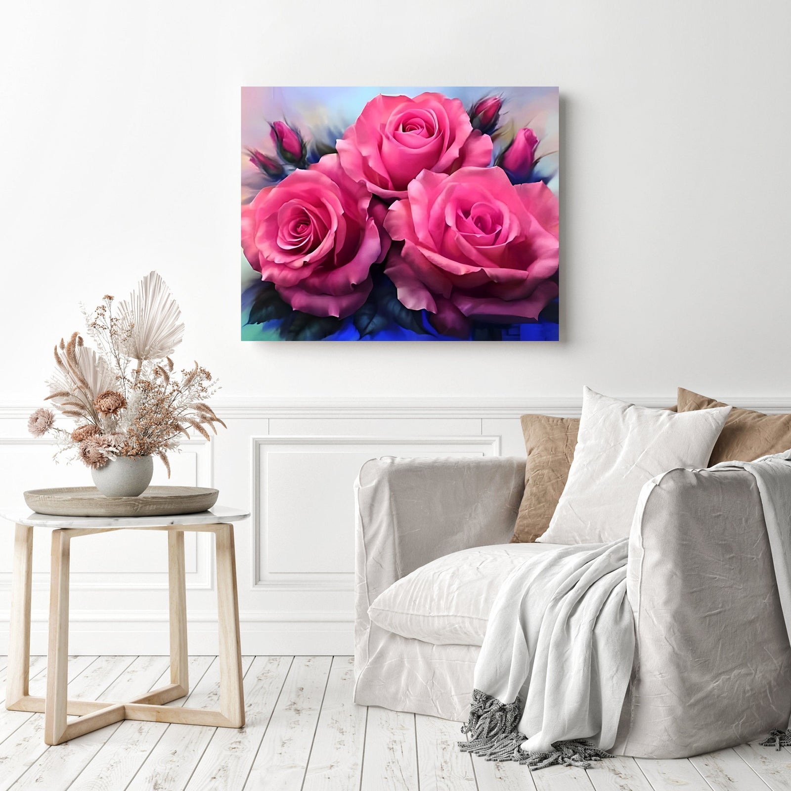 Pink Roses | Diamond Painting Displayed as Home Decor