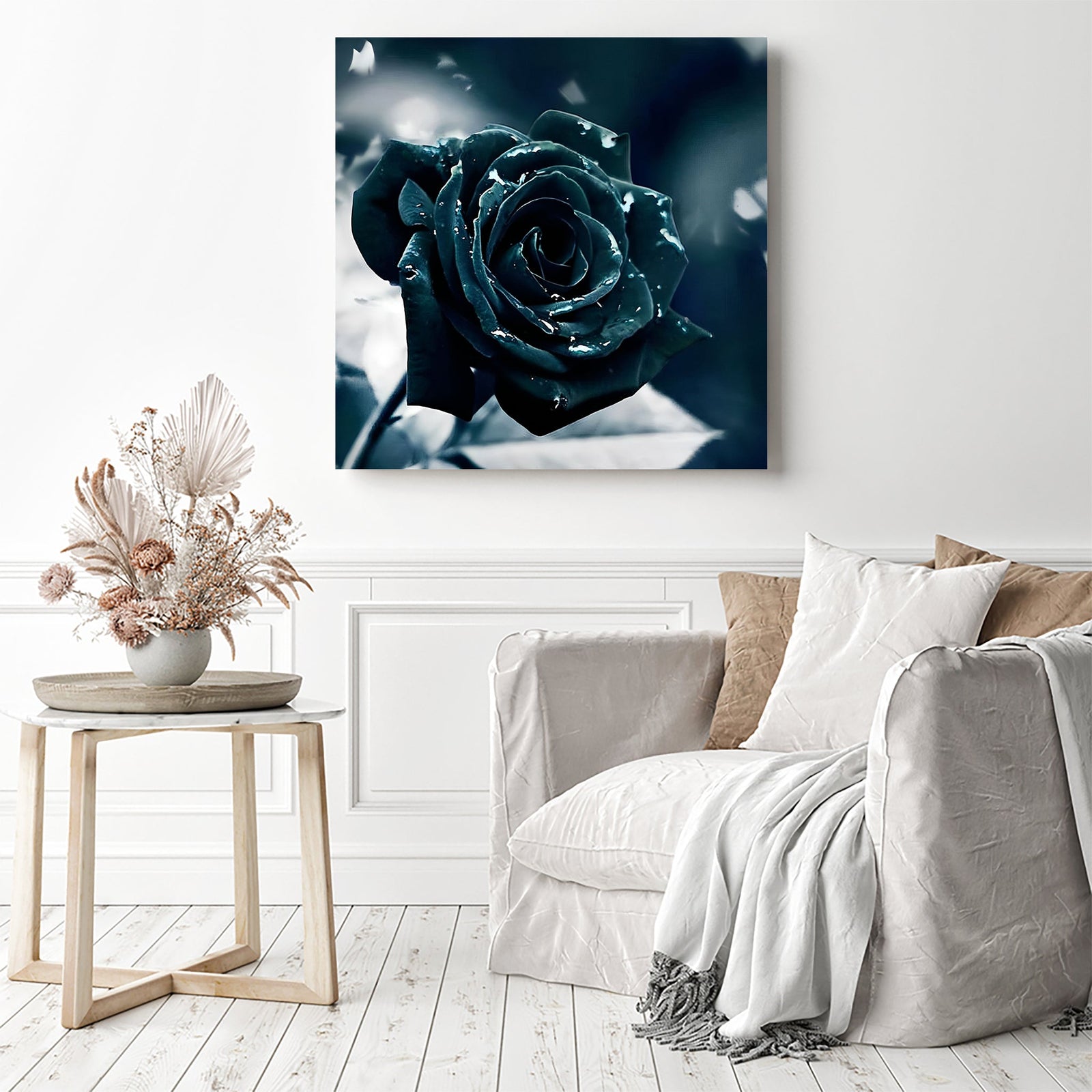 Black Rose | Diamond Painting Displayed as Home Decor