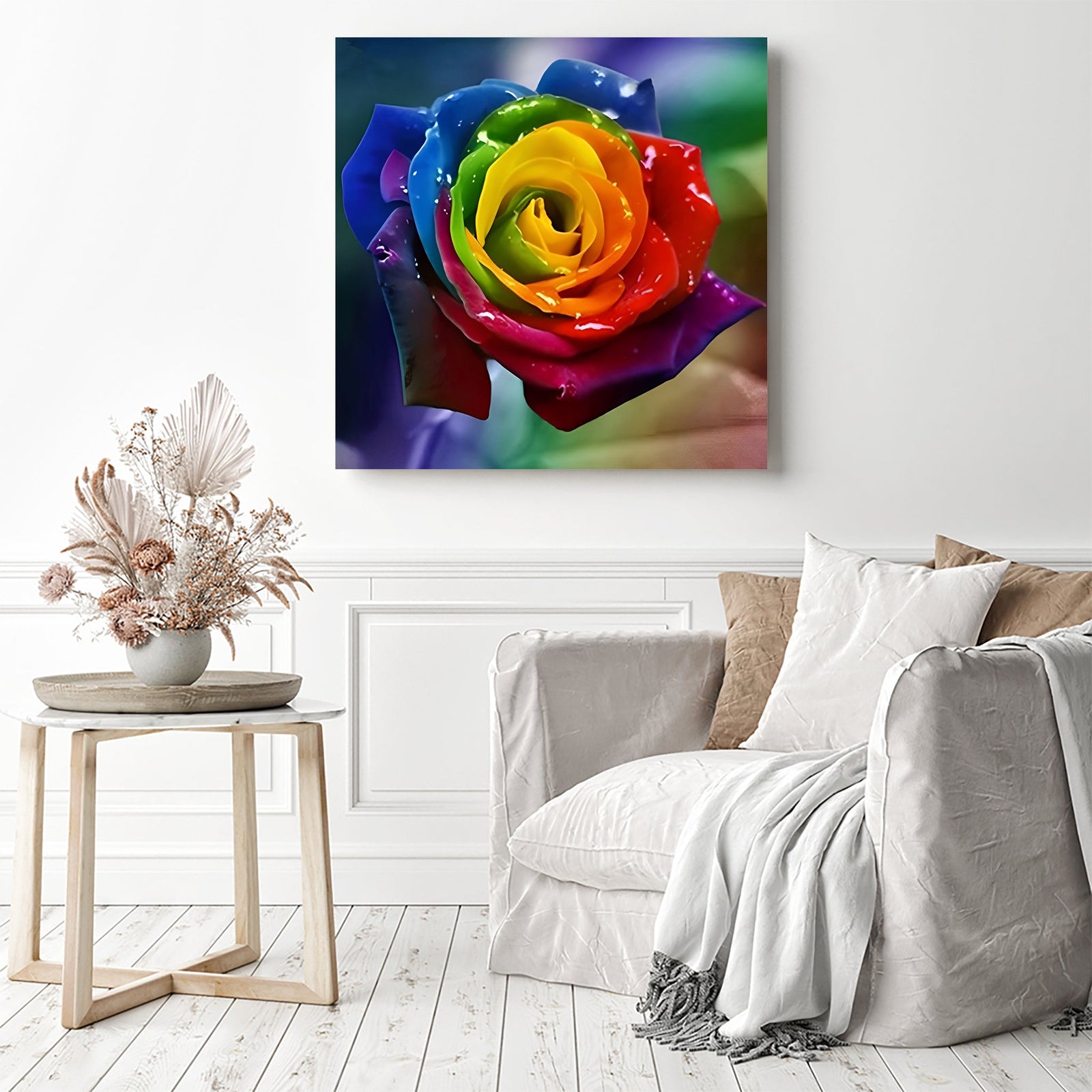 Rainbow Rose | Diamond Painting Displayed as Home Decor