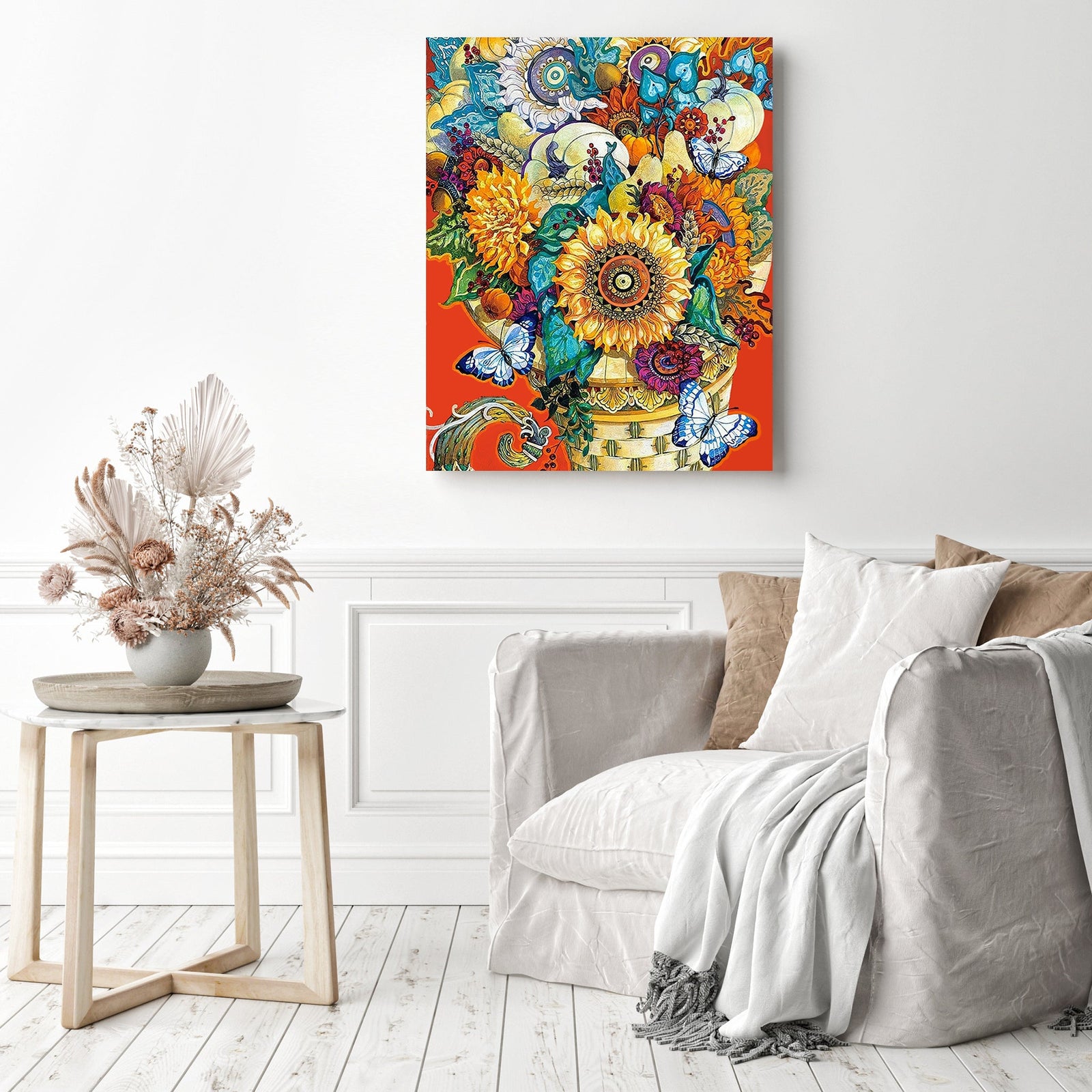 Flower Basket Floral | Diamond Painting Displayed as Home Decor