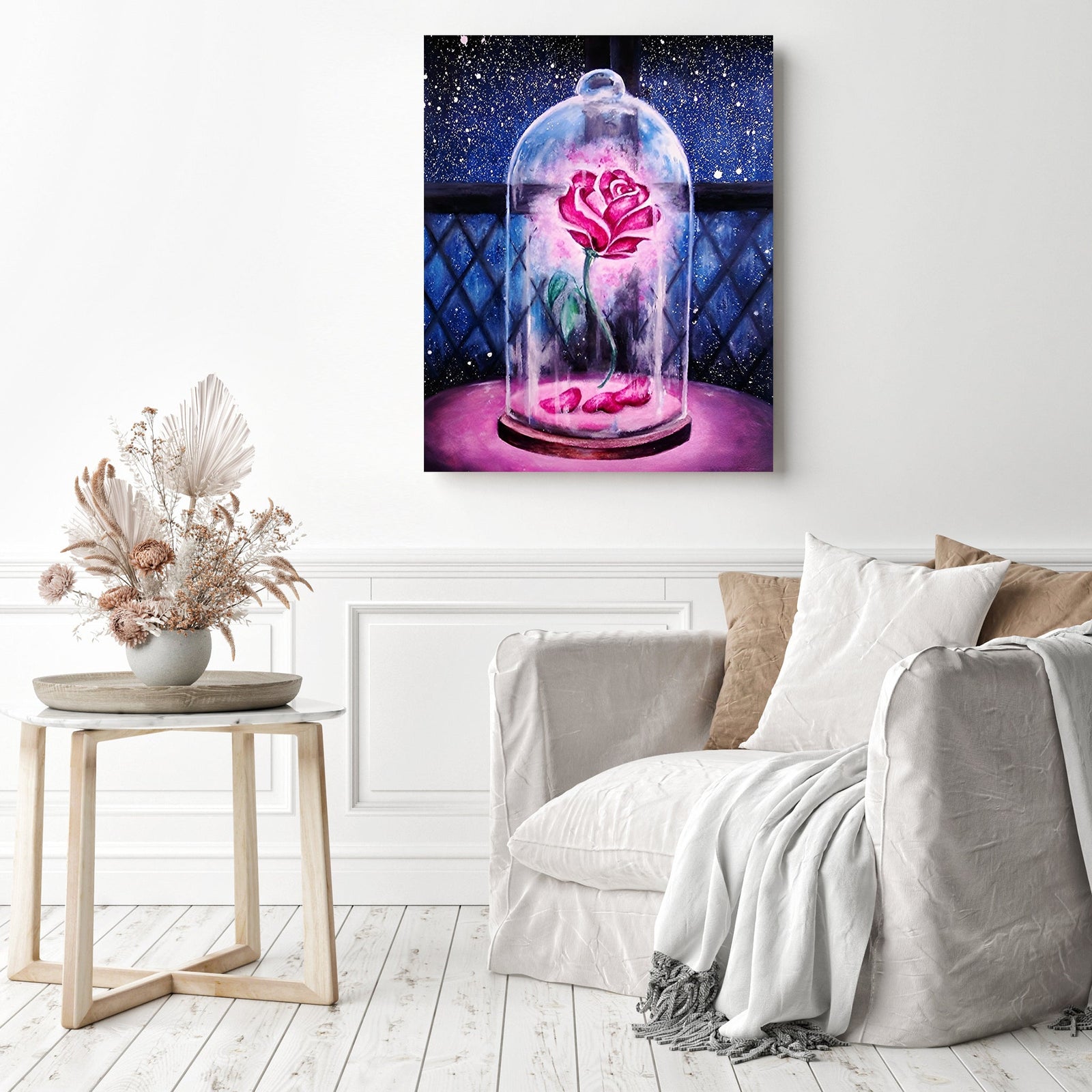 Glass Pink Rose | Diamond Painting Displayed as Home Decor