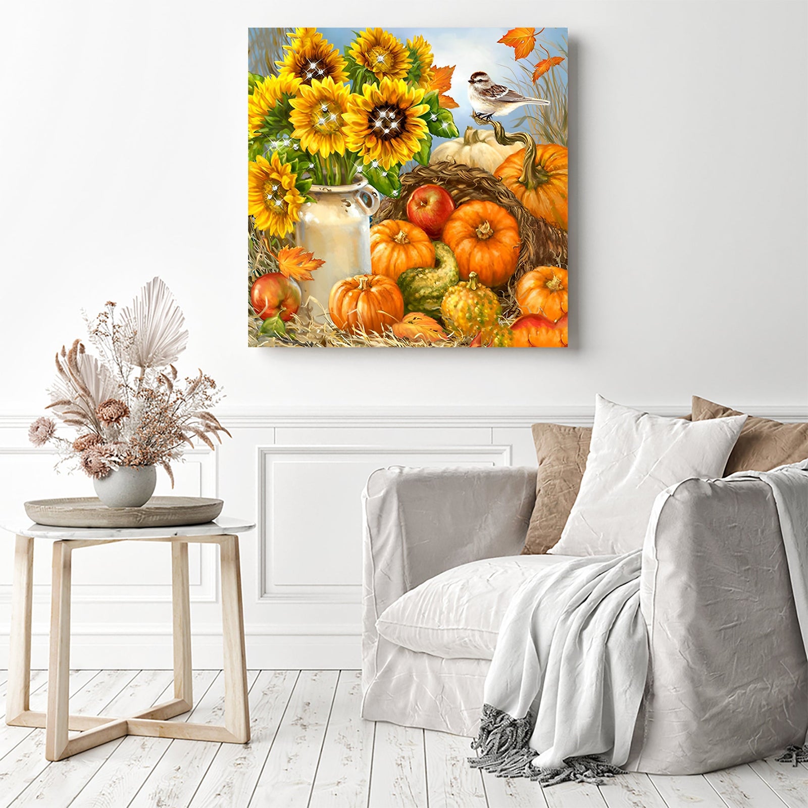 Halloween Sunflower Pumpkin | Diamond Painting Displayed as Home Decor