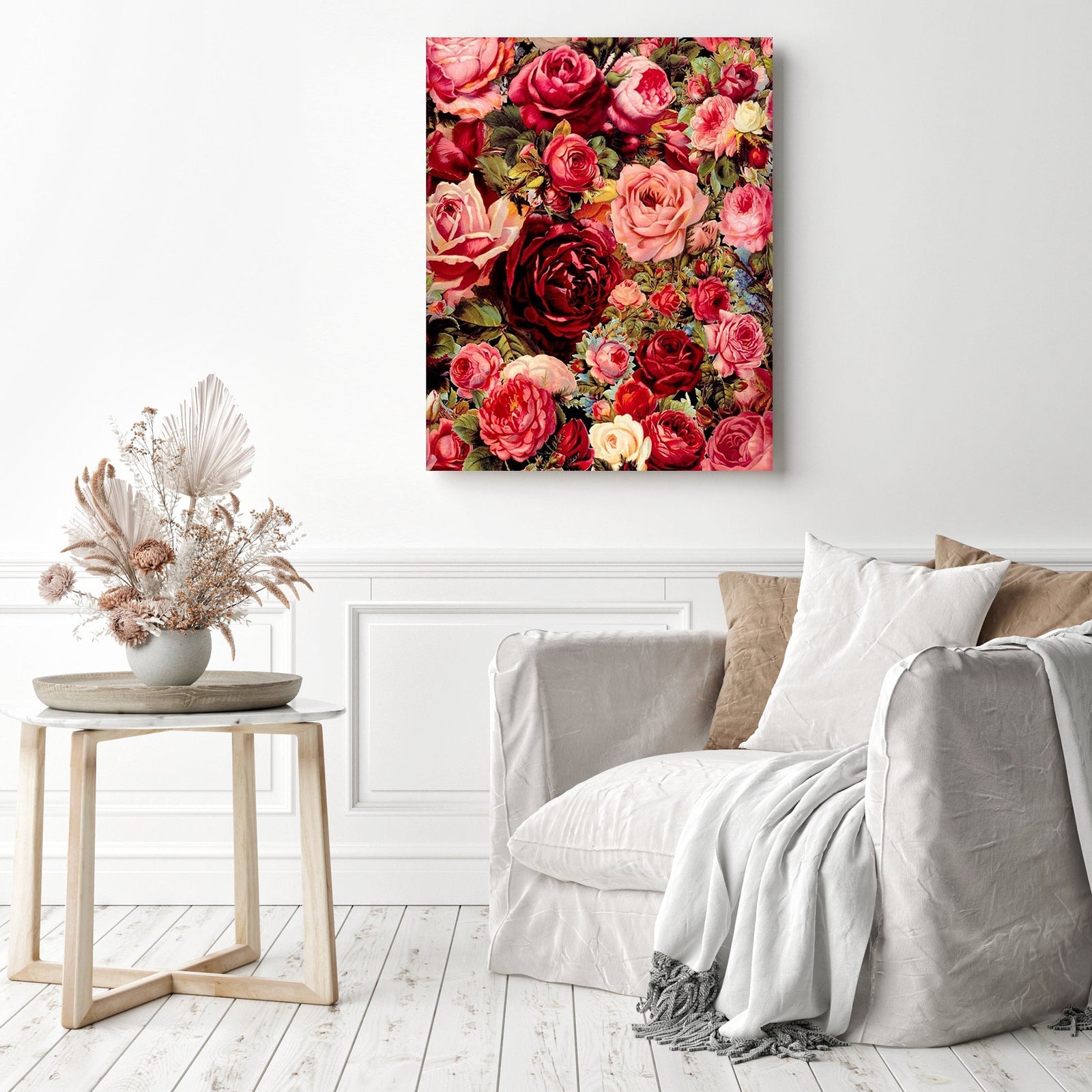 Red Rose Flowers | Diamond Painting Displayed as Home Decor