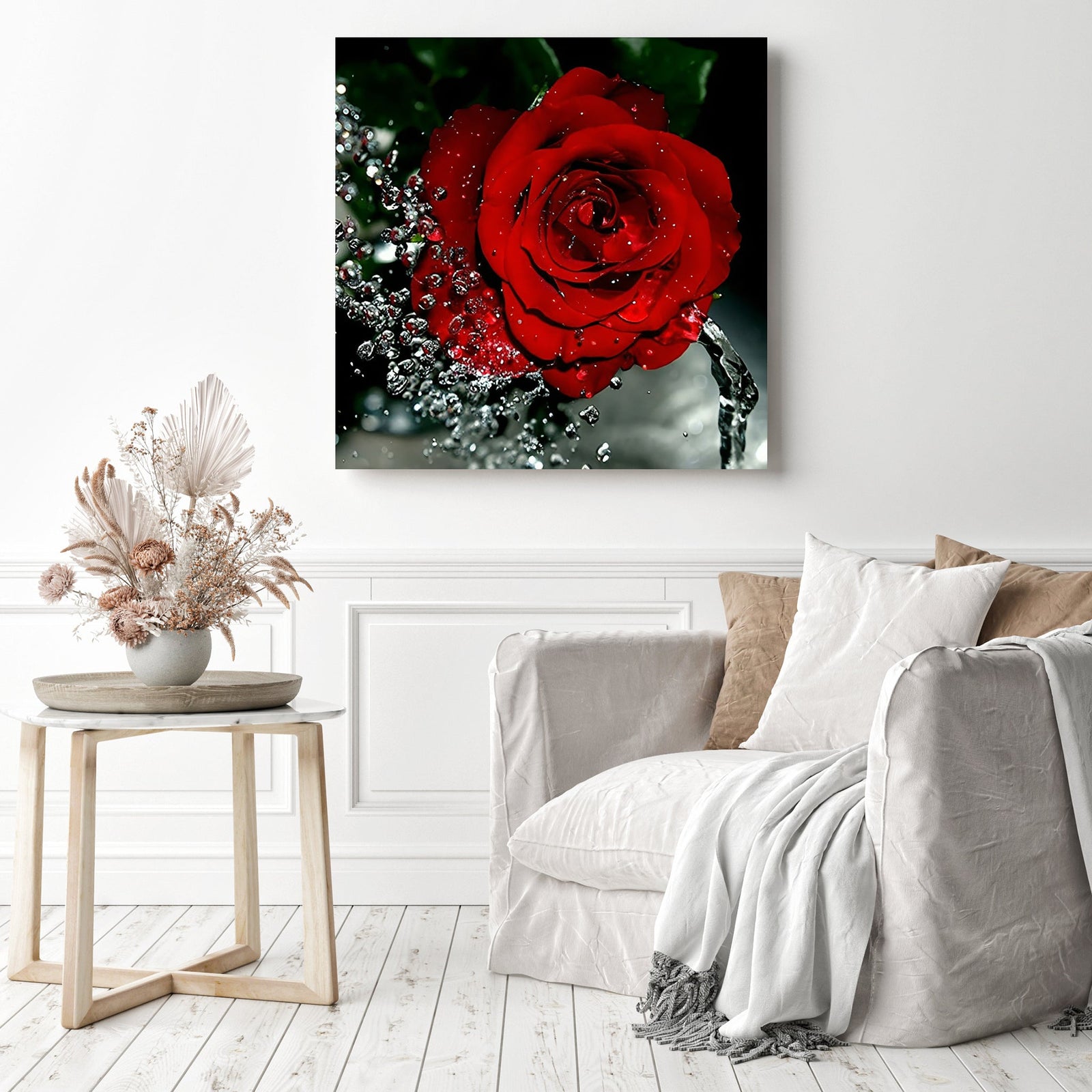 Red Rose | Diamond Painting Displayed as Home Decor