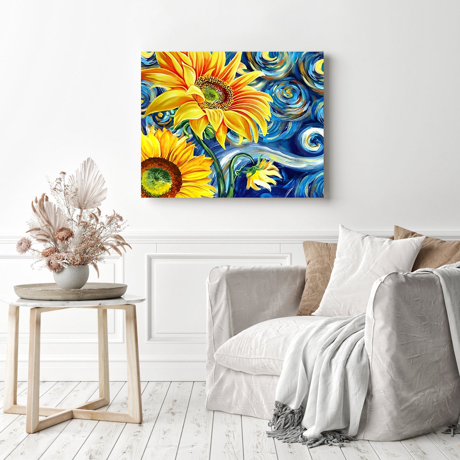 Sunflower Starry Night | Diamond Painting Displayed as Home Decor