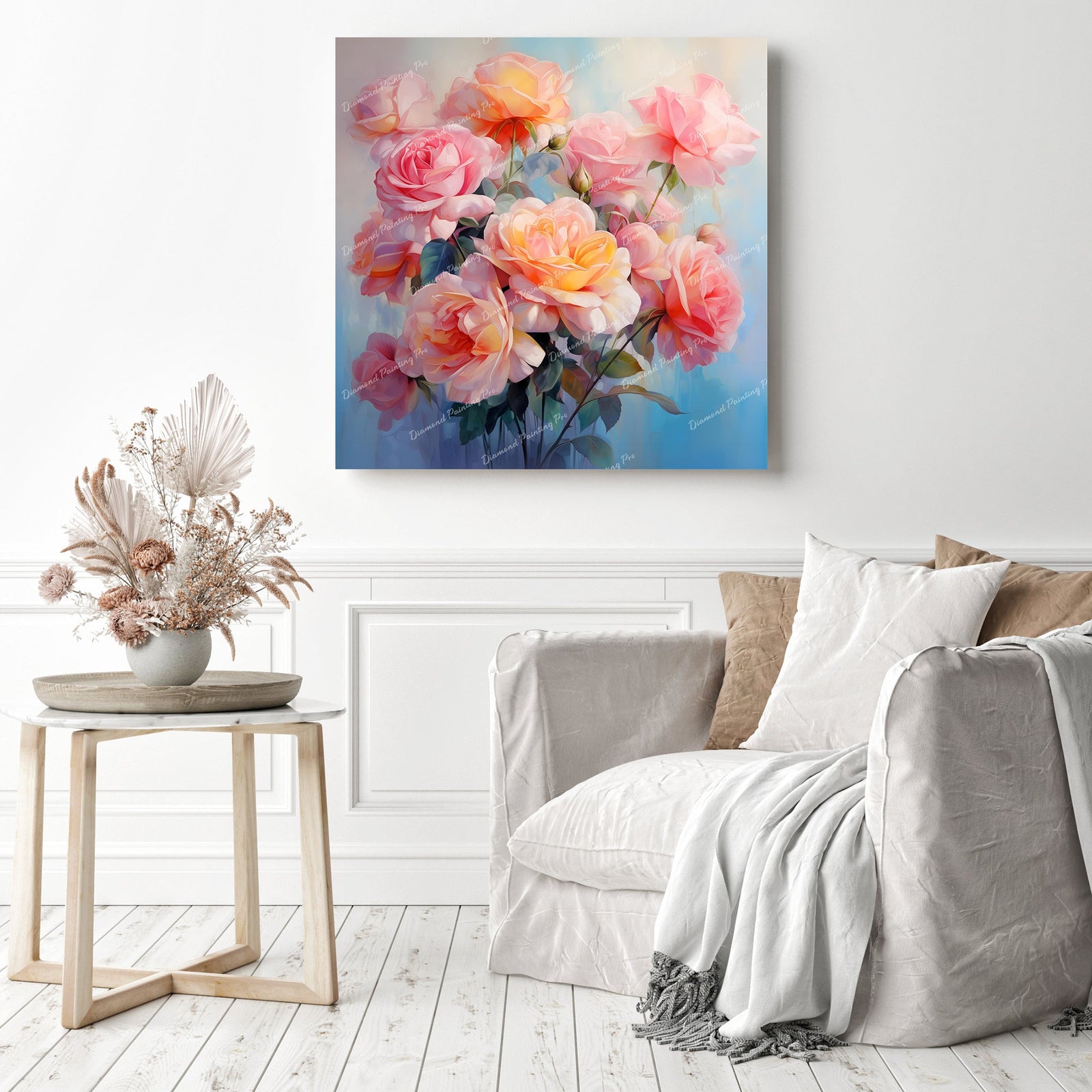 Delicate Roses | Diamond Painting Displayed as Home Decor