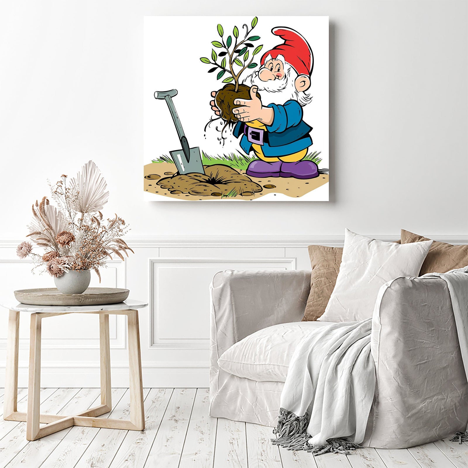 Gnome Planting | Diamond Painting Displayed as Home Decor