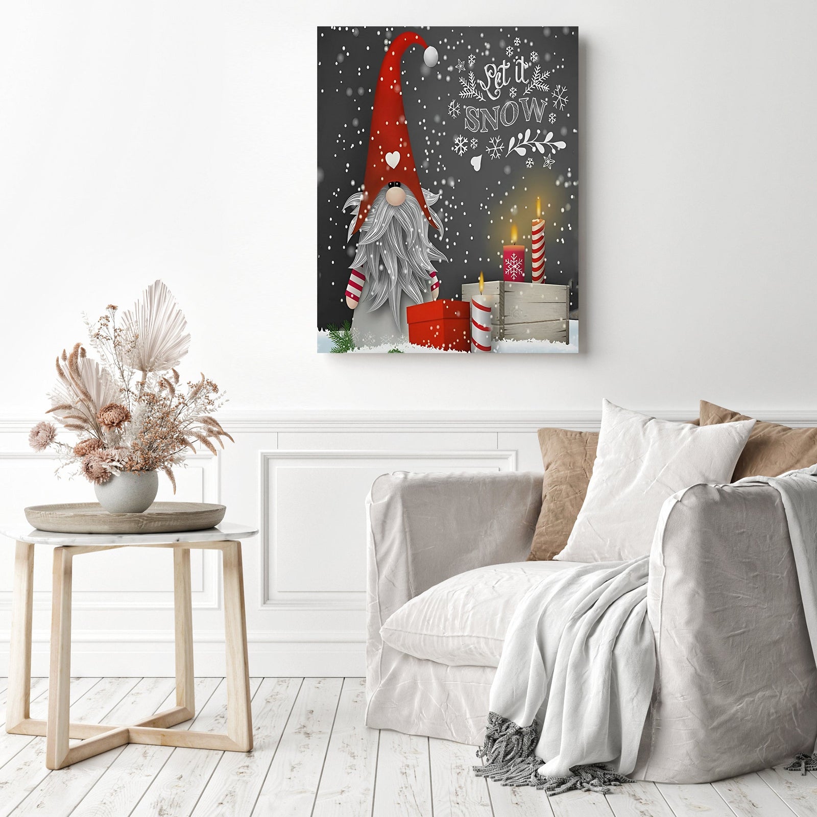 Christmas Snow Santa Claus Gnome | Diamond Painting Displayed as Home Decor