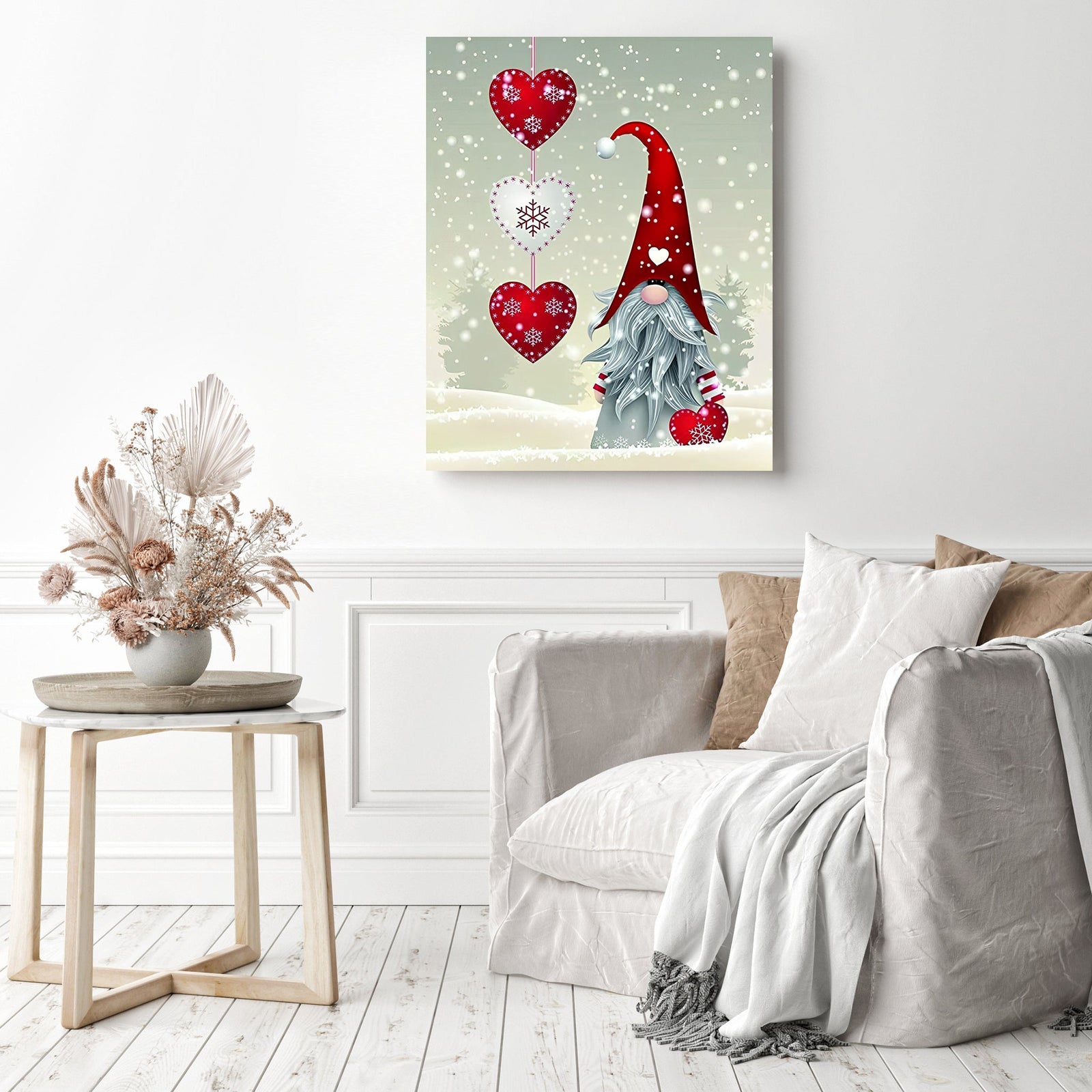 Christmas Snow Gnome | Diamond Painting Displayed as Home Decor