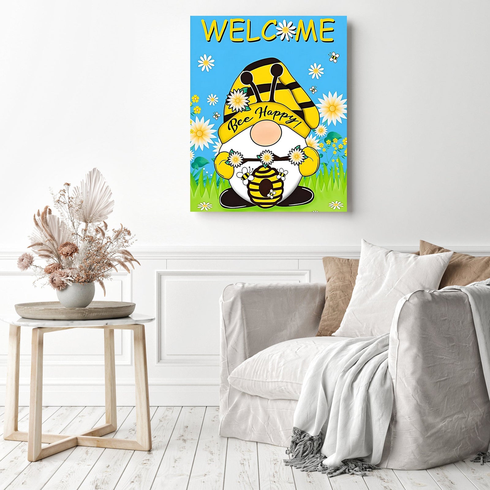 Bee Happy | Diamond Painting Displayed as Home Decor