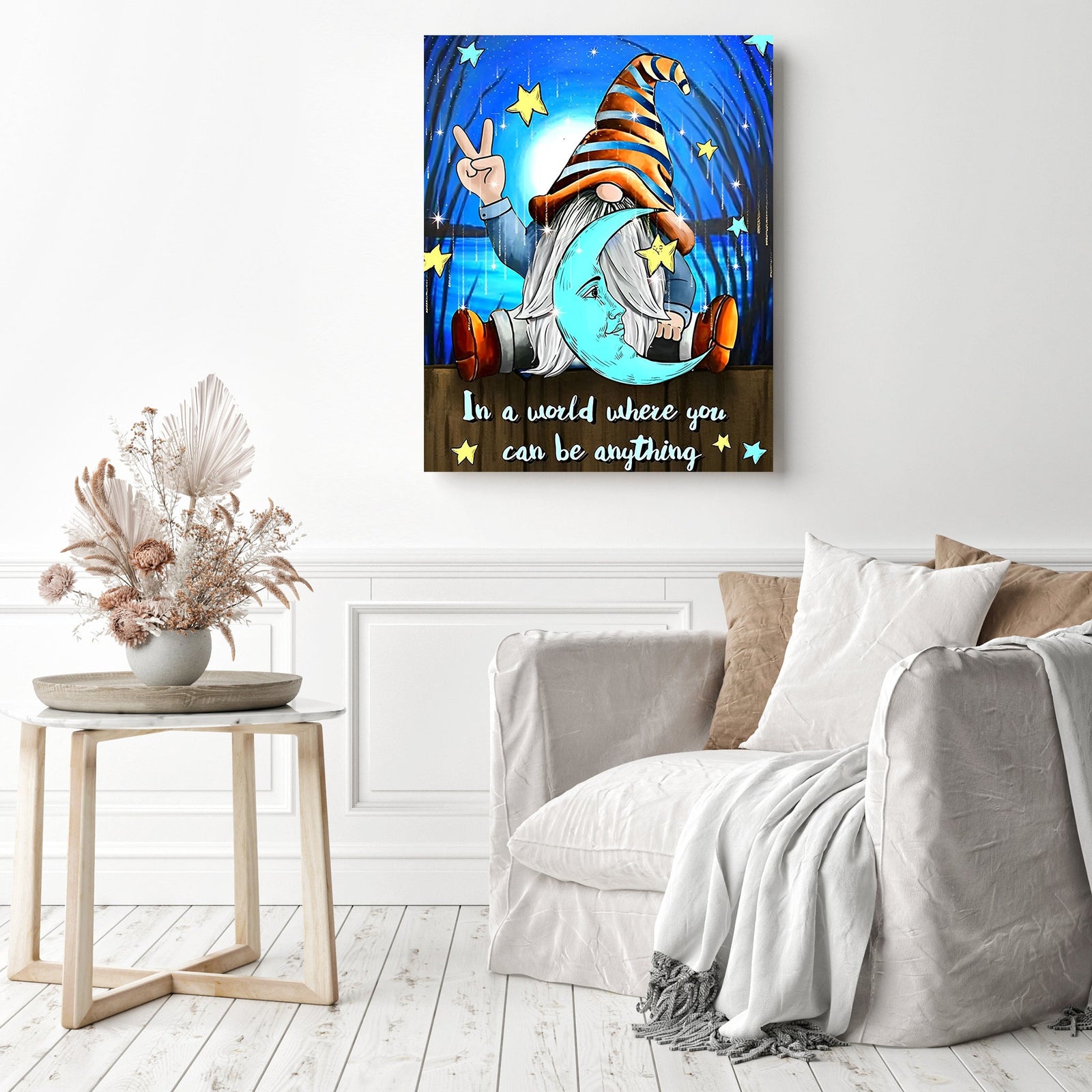 Goodnight Gnome | Diamond Painting Displayed as Home Decor