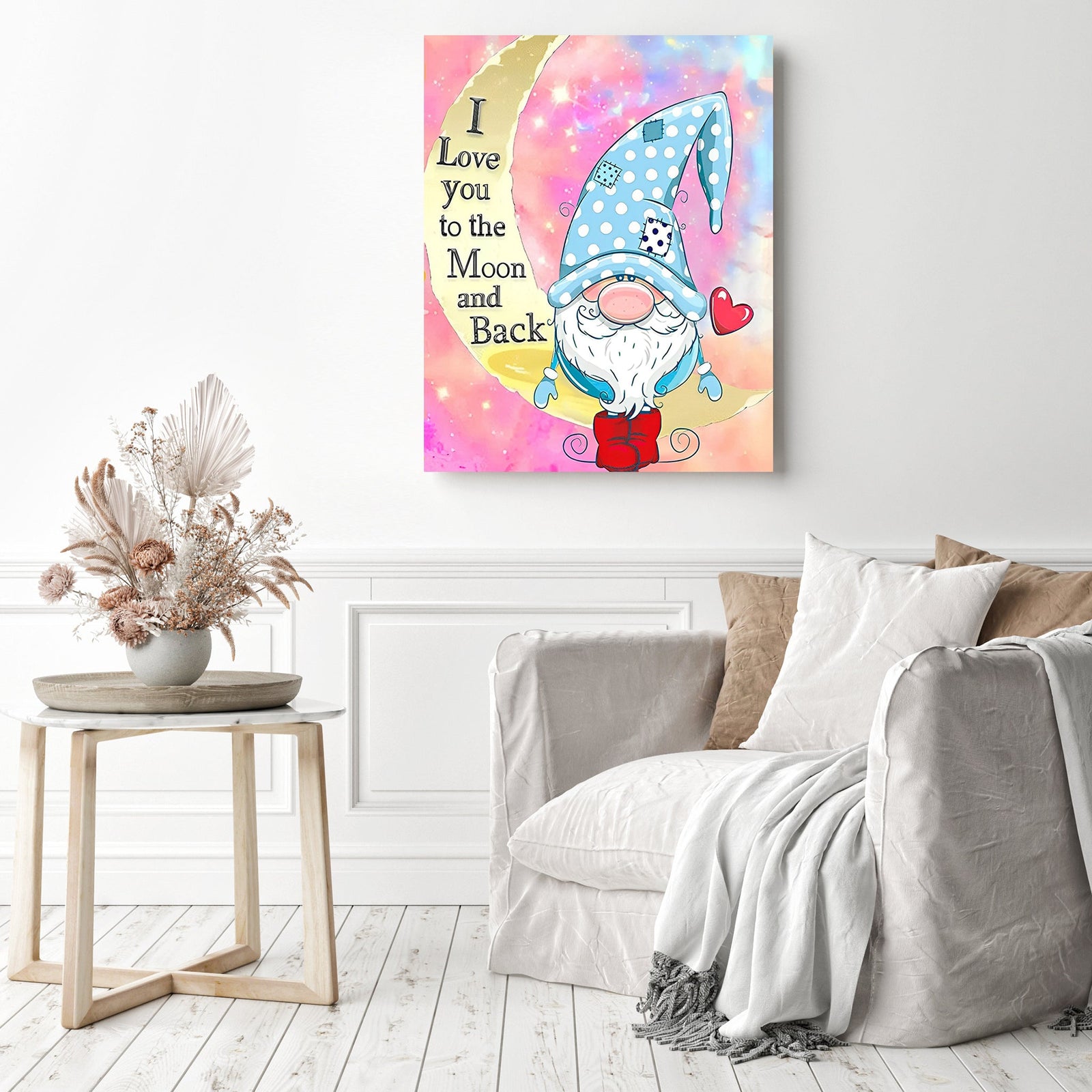 Gnome Moon | Diamond Painting Displayed as Home Decor