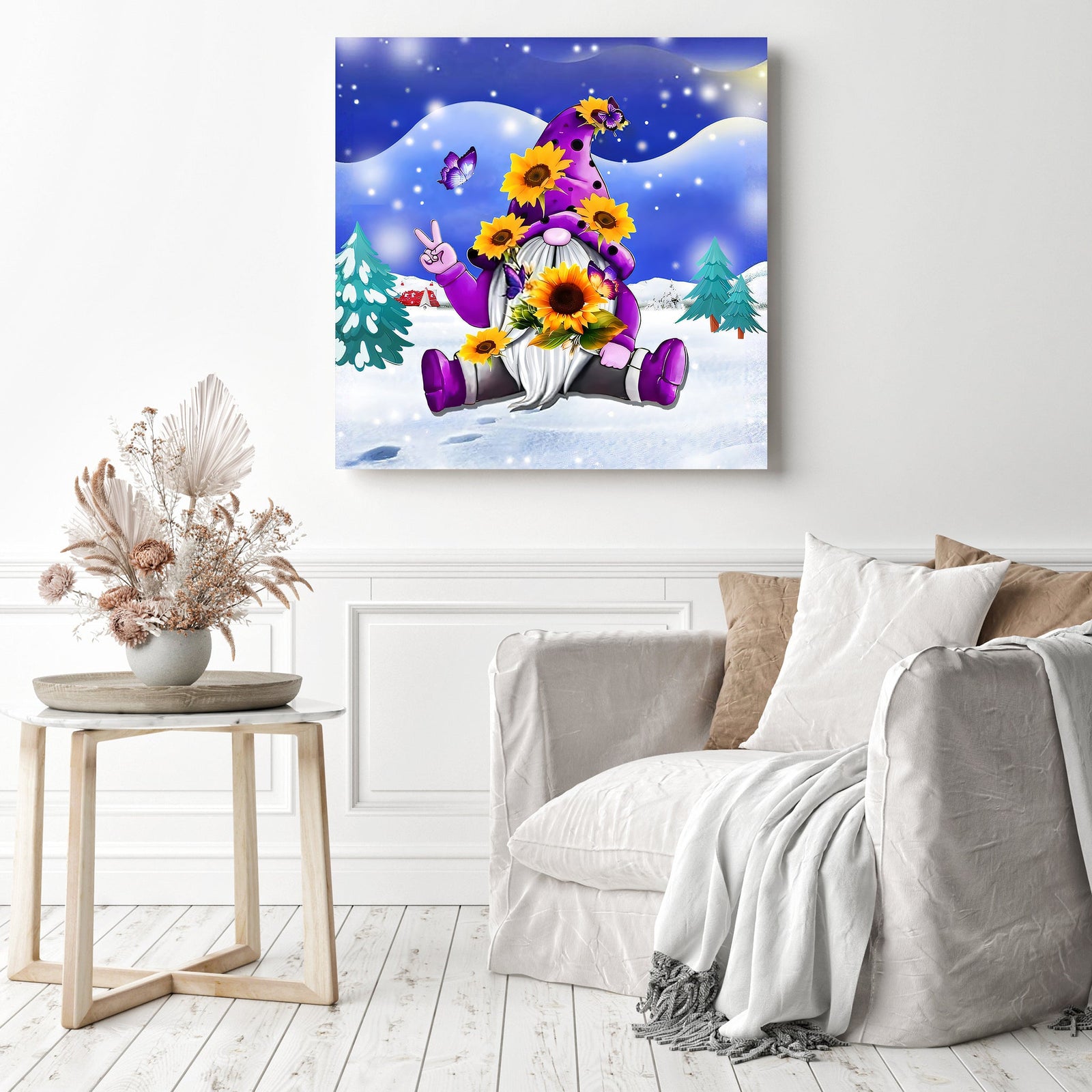 Snowy Gnome | Diamond Painting Displayed as Home Decor