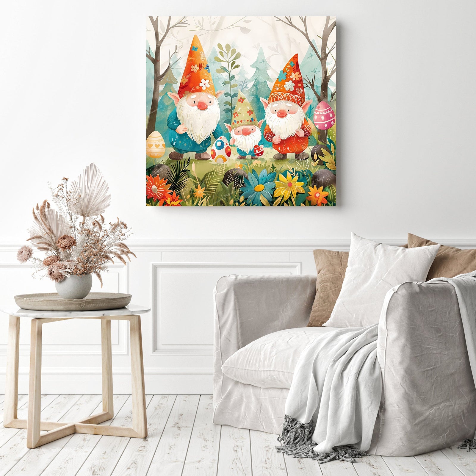 Gnome Egg Expedition | Diamond Painting Displayed as Home Decor