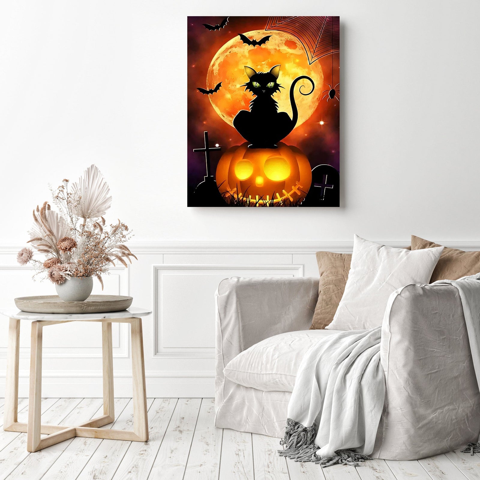 Halloween Cat | Diamond Painting Displayed as Home Decor