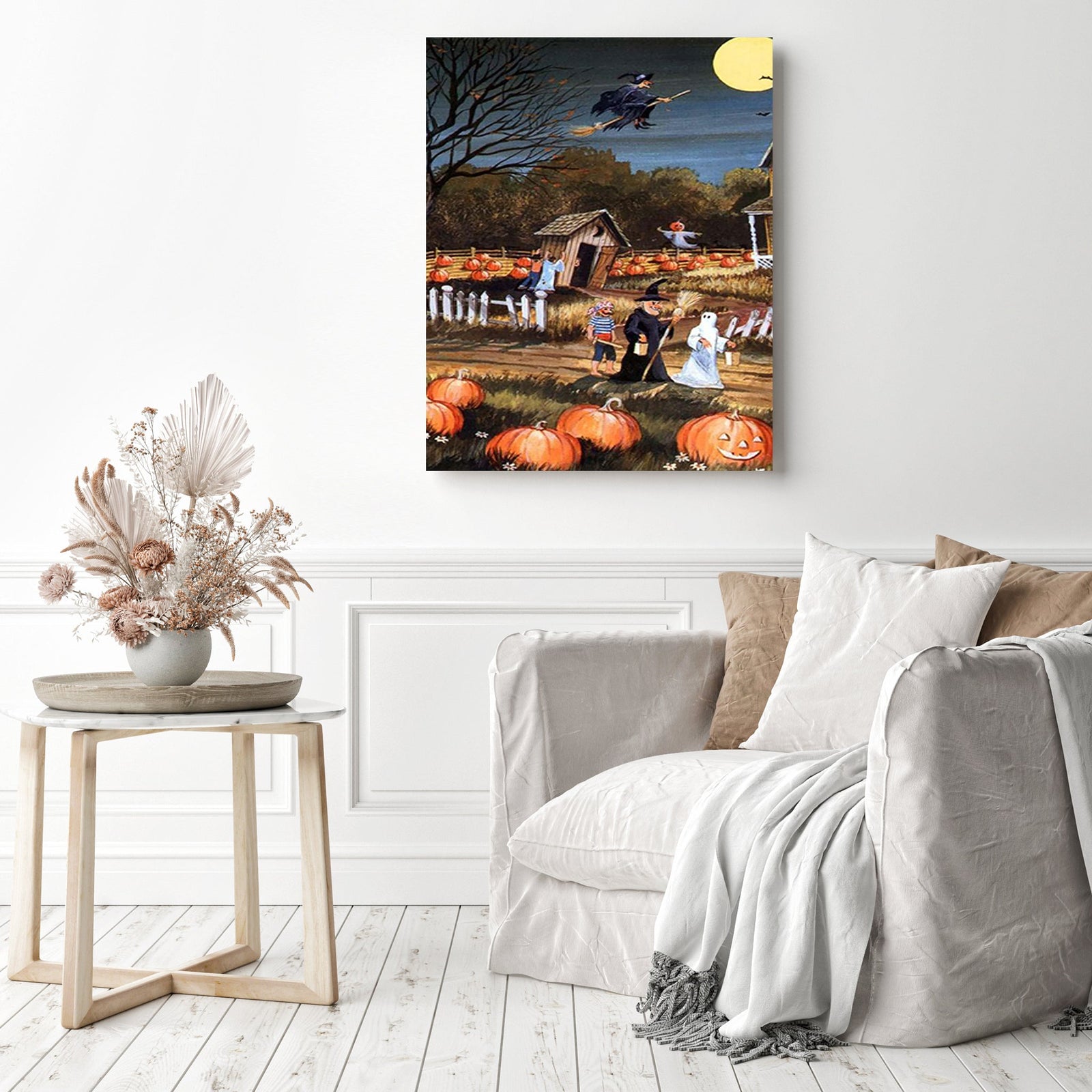 Pumpkin Field | Diamond Painting Displayed as Home Decor