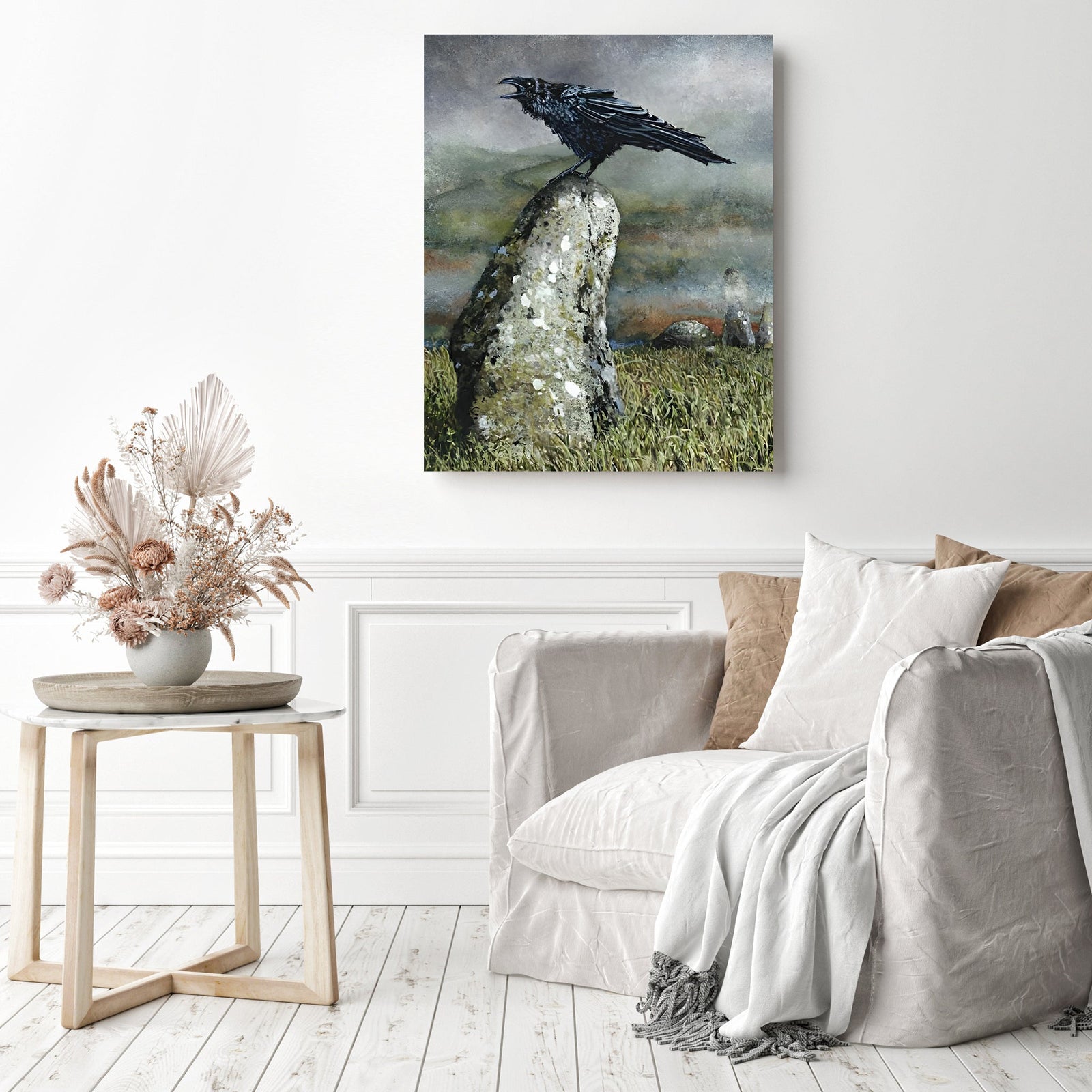 Crow on the Rock | Diamond Painting Displayed as Home Decor