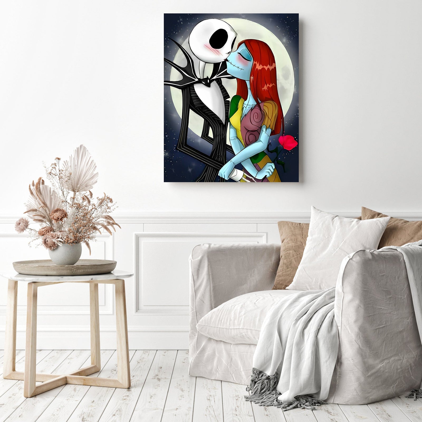 Jack and sally kiss | Diamond Painting Displayed as Home Decor