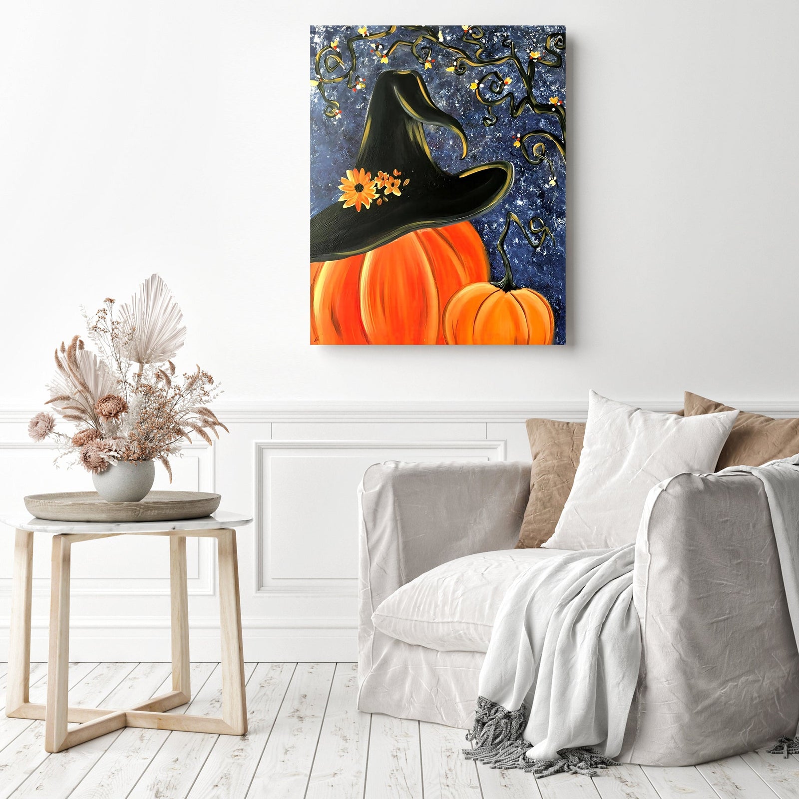 Pumpkin Witch | Diamond Painting Displayed as Home Decor