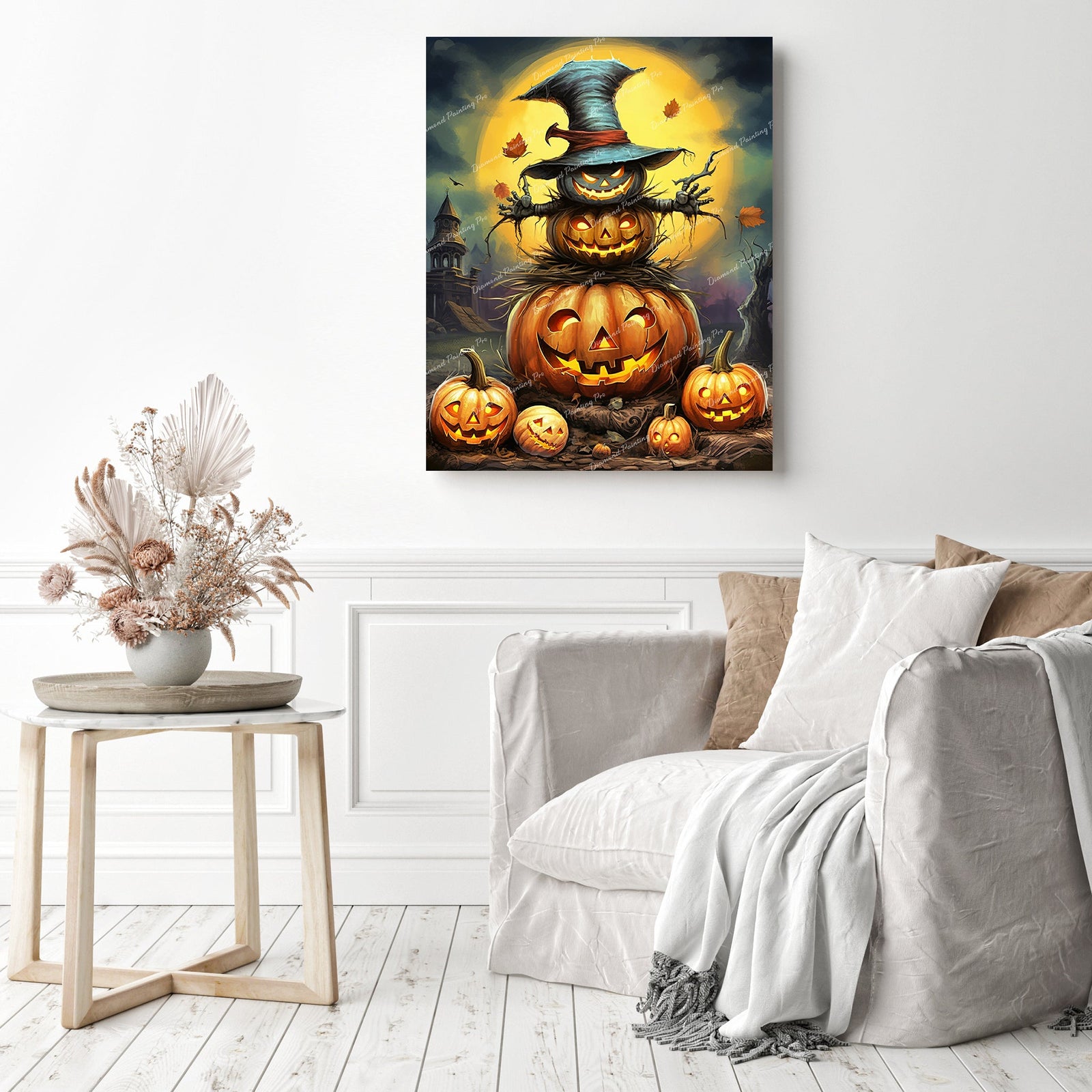 Pumpkin Scarecrow | Diamond Painting Displayed as Home Decor