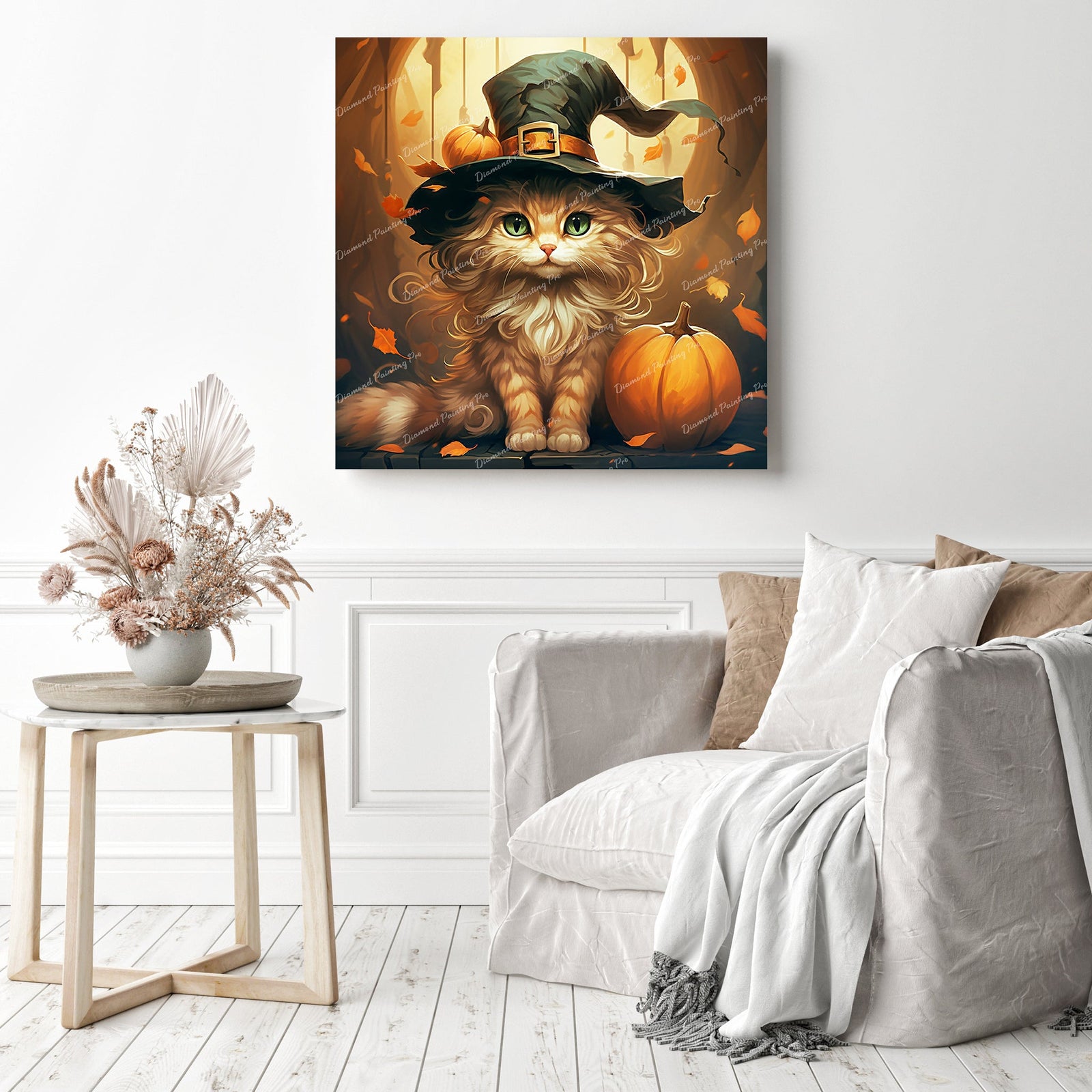 Witch Cat | Diamond Painting Displayed as Home Decor