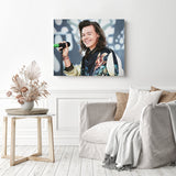 Harry Styles Smiling | Diamond Painting Displayed as Home Decor