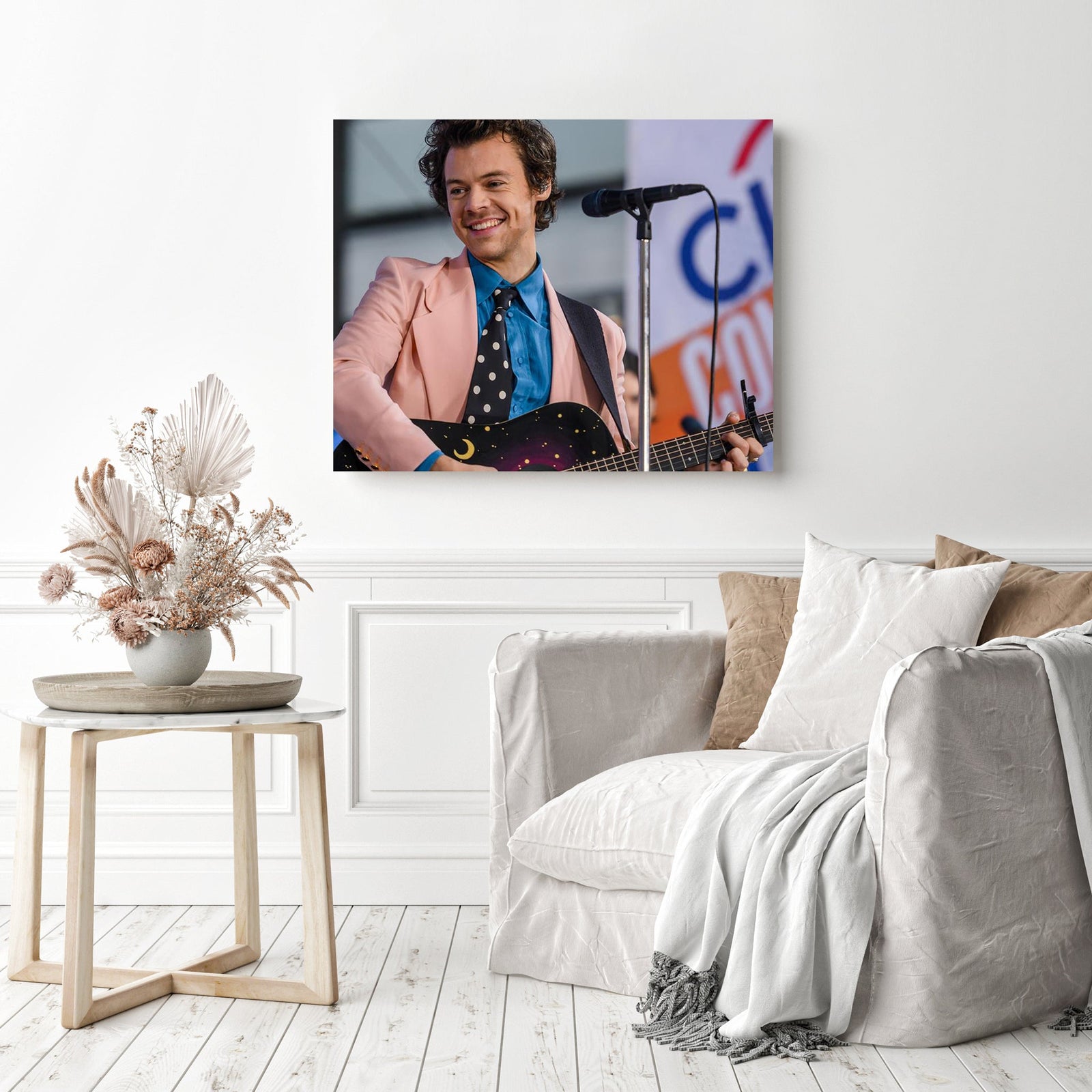 Harry Styles Smiles | Diamond Painting Displayed as Home Decor