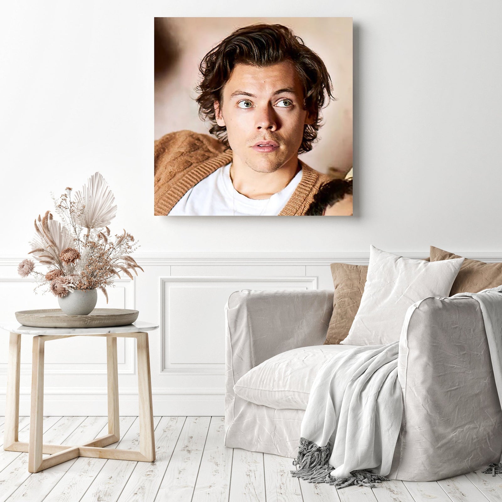 Harry Styles Looking Aside | Diamond Painting Displayed as Home Decor