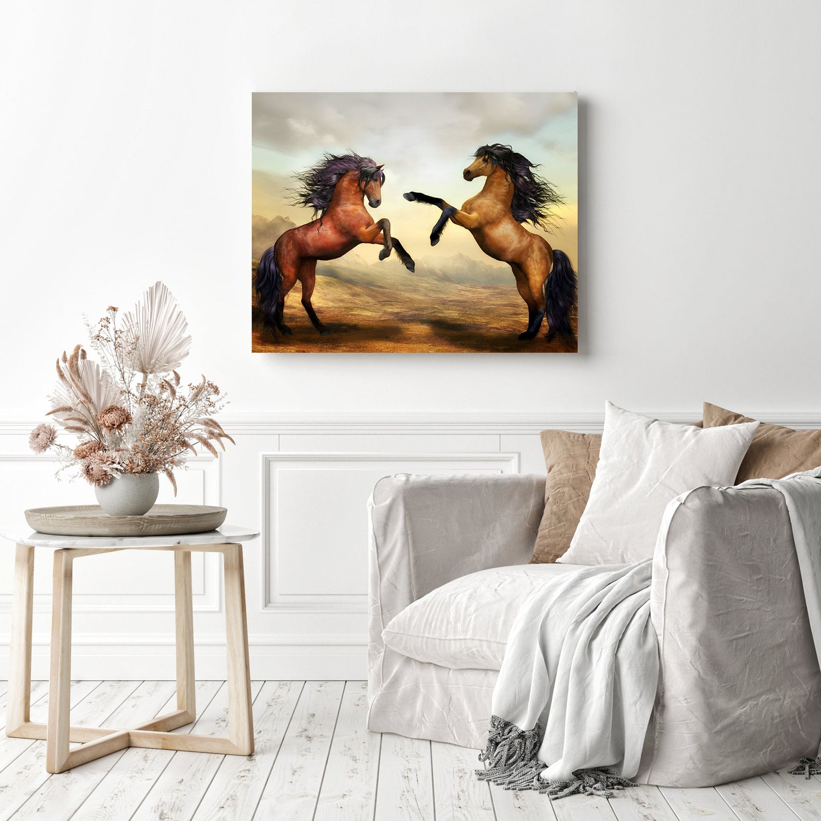 Battle Horses | Diamond Painting Displayed as Home Decor