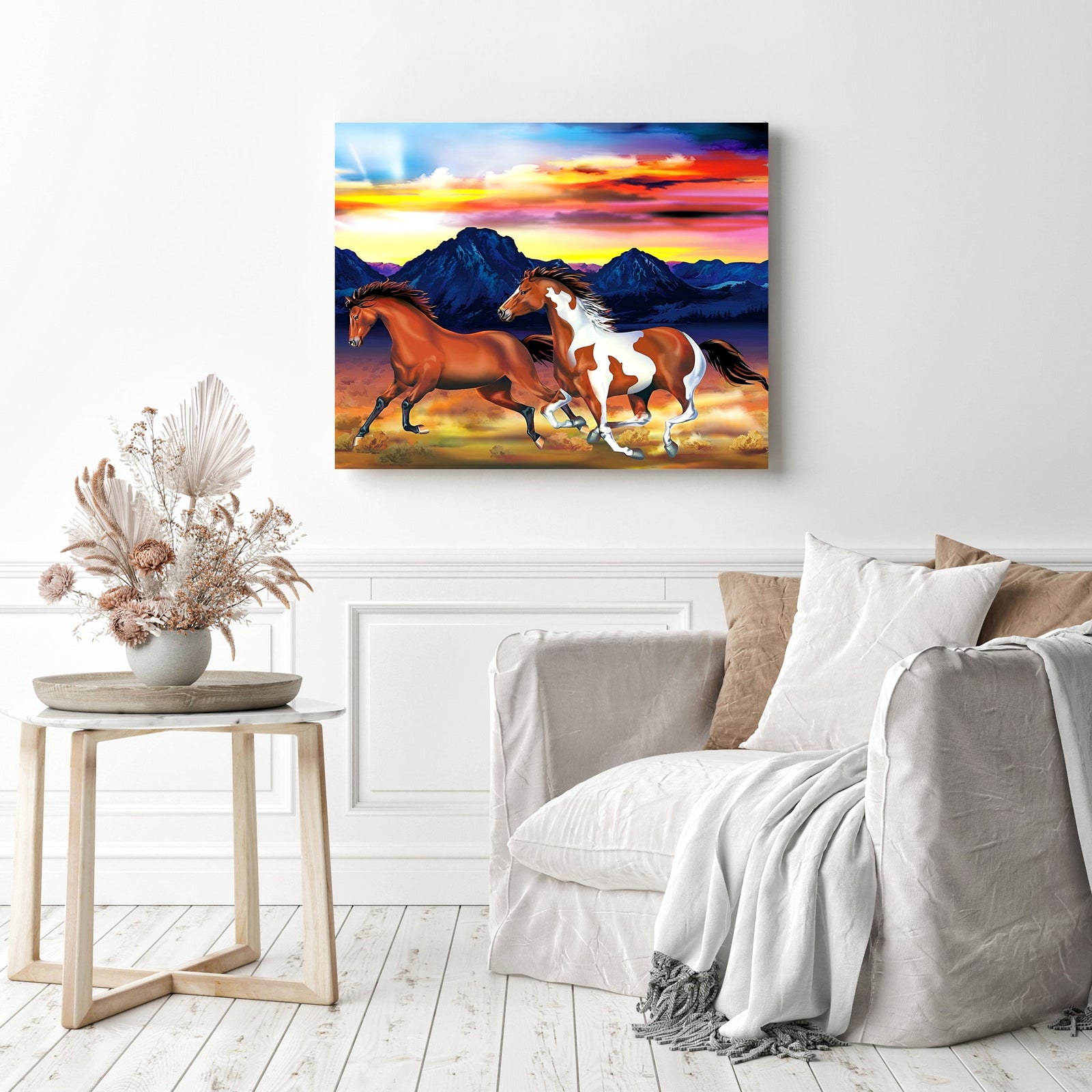 Galloping Across Prairie | Diamond Painting Displayed as Home Decor