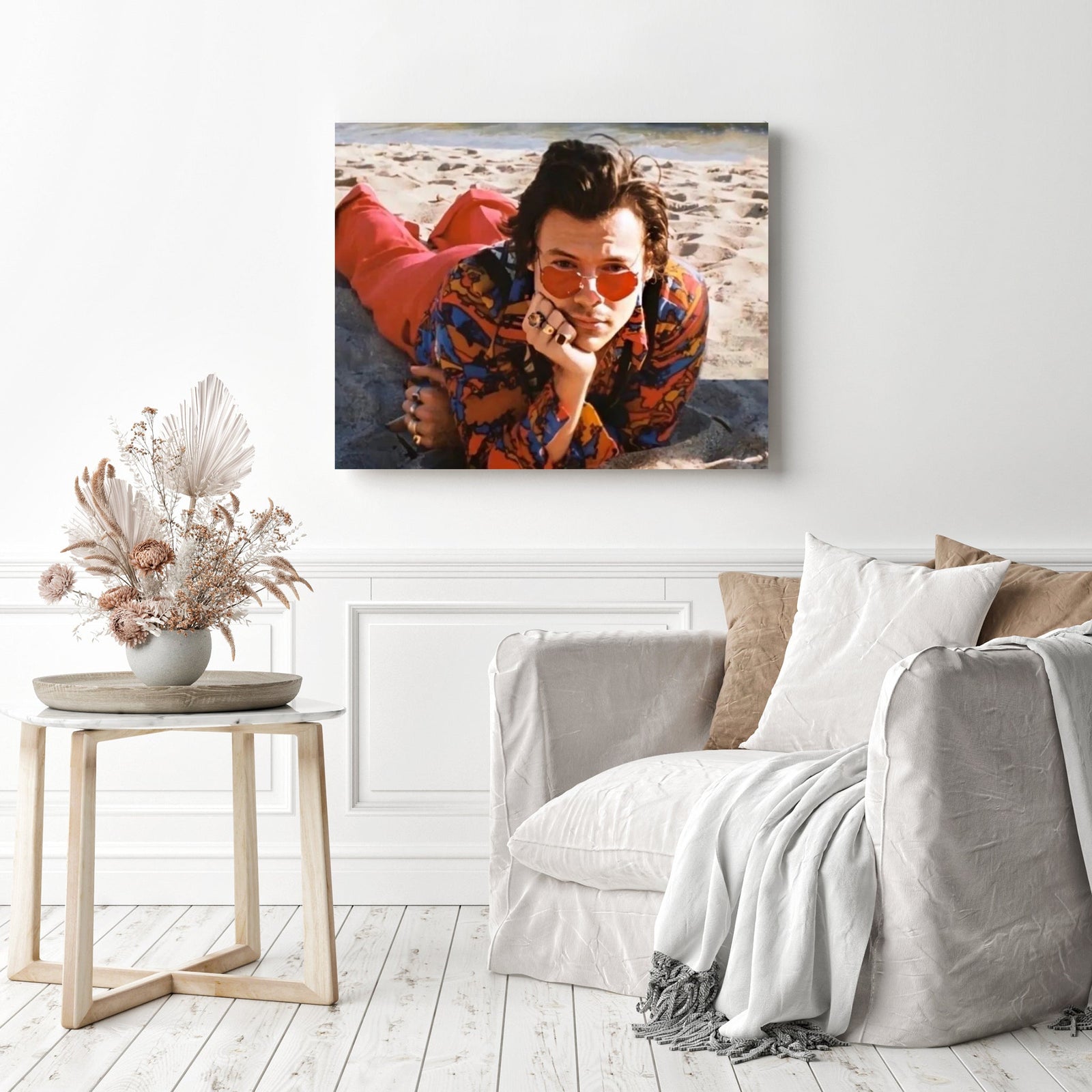 Harry Styles Malibu Beach | Diamond Painting Displayed as Home Decor