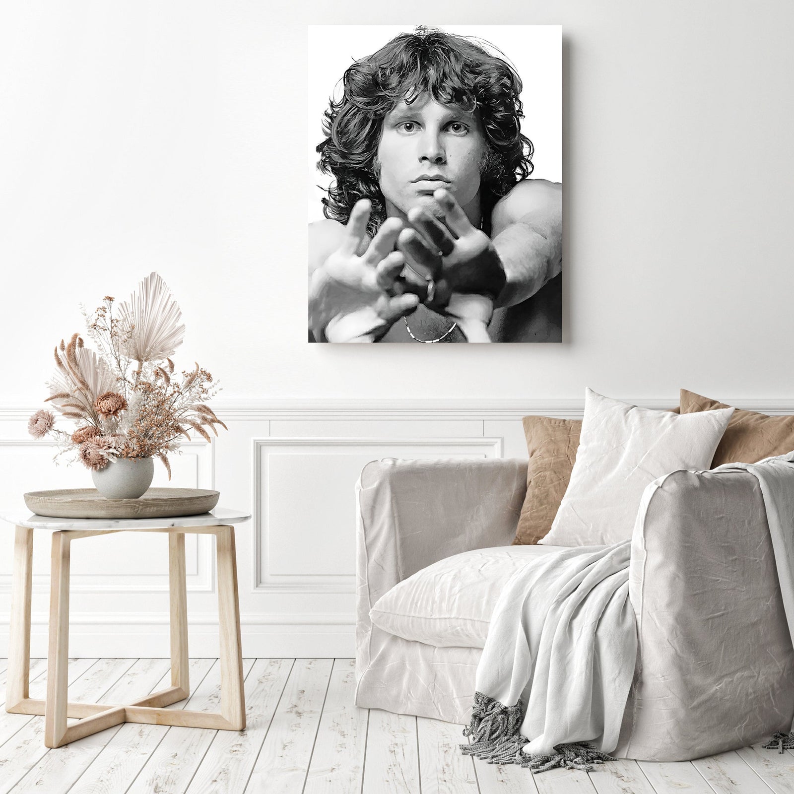 Jim Morrison Black and White | Diamond Painting Displayed as Home Decor