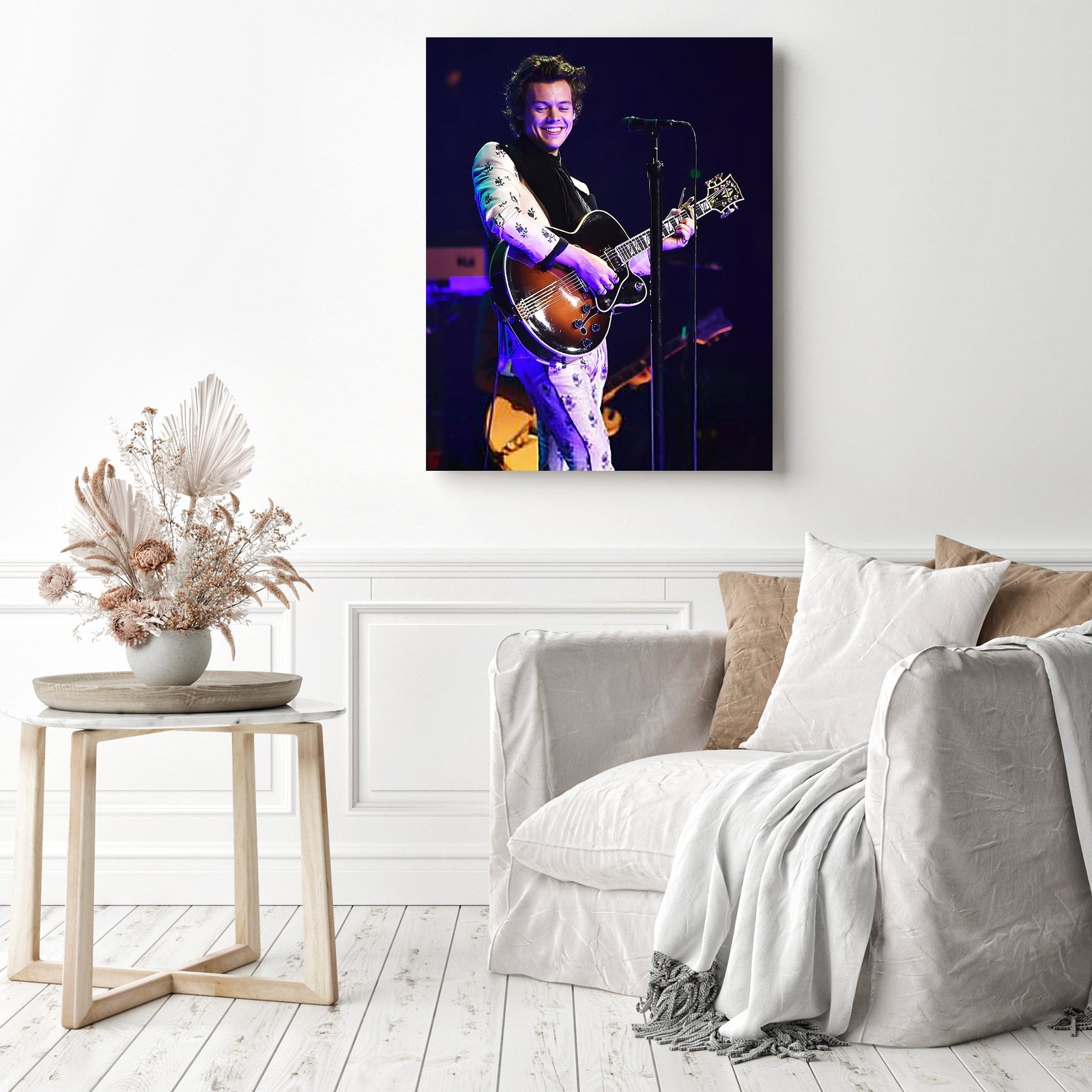 Harry Styles Plays Guitar | Diamond Painting Displayed as Home Decor