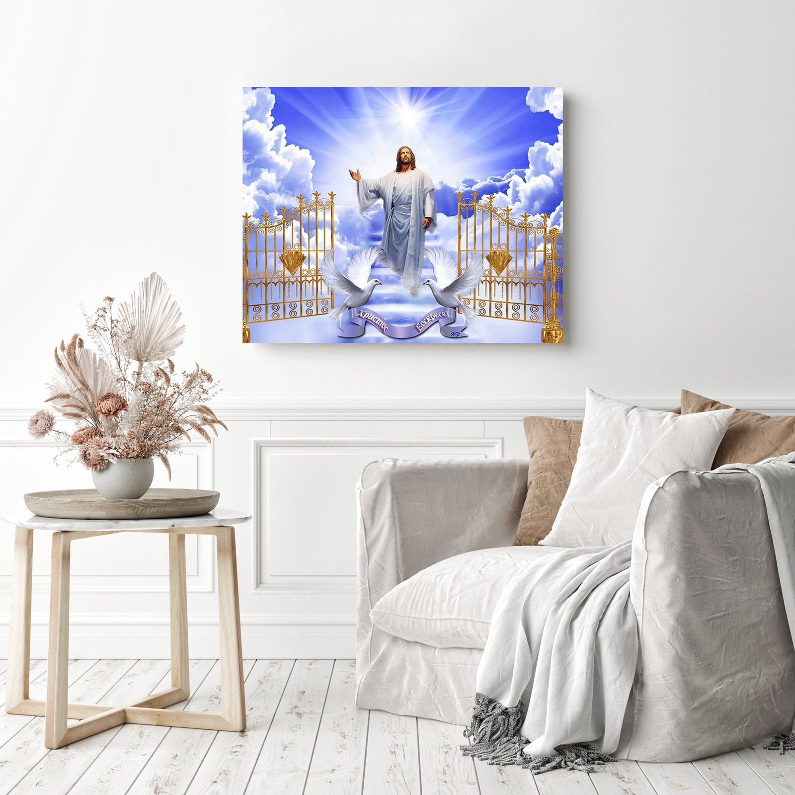 Jesus And Heaven | Diamond Painting Displayed as Home Decor