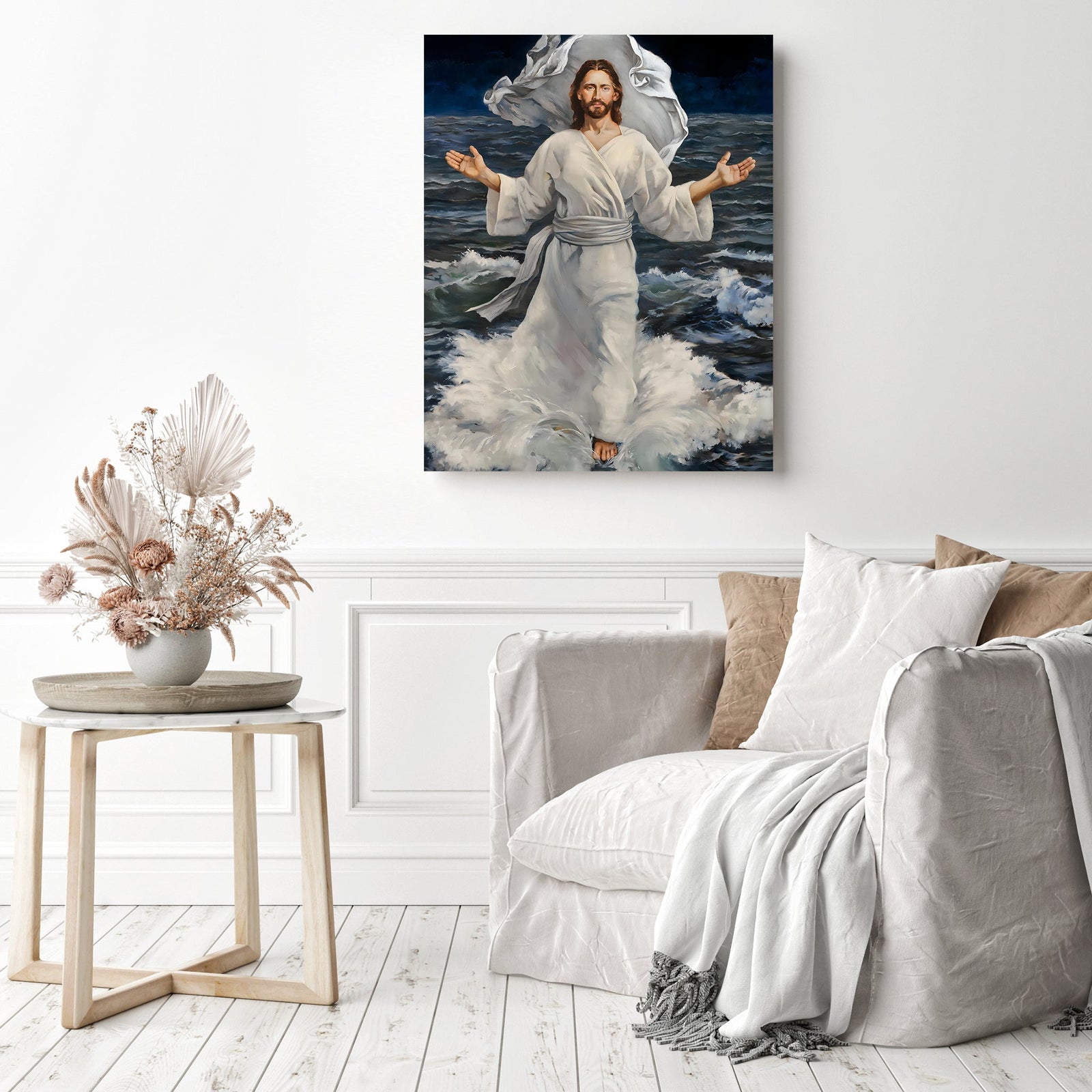 Jesus Walks on Water | Diamond Painting Displayed as Home Decor