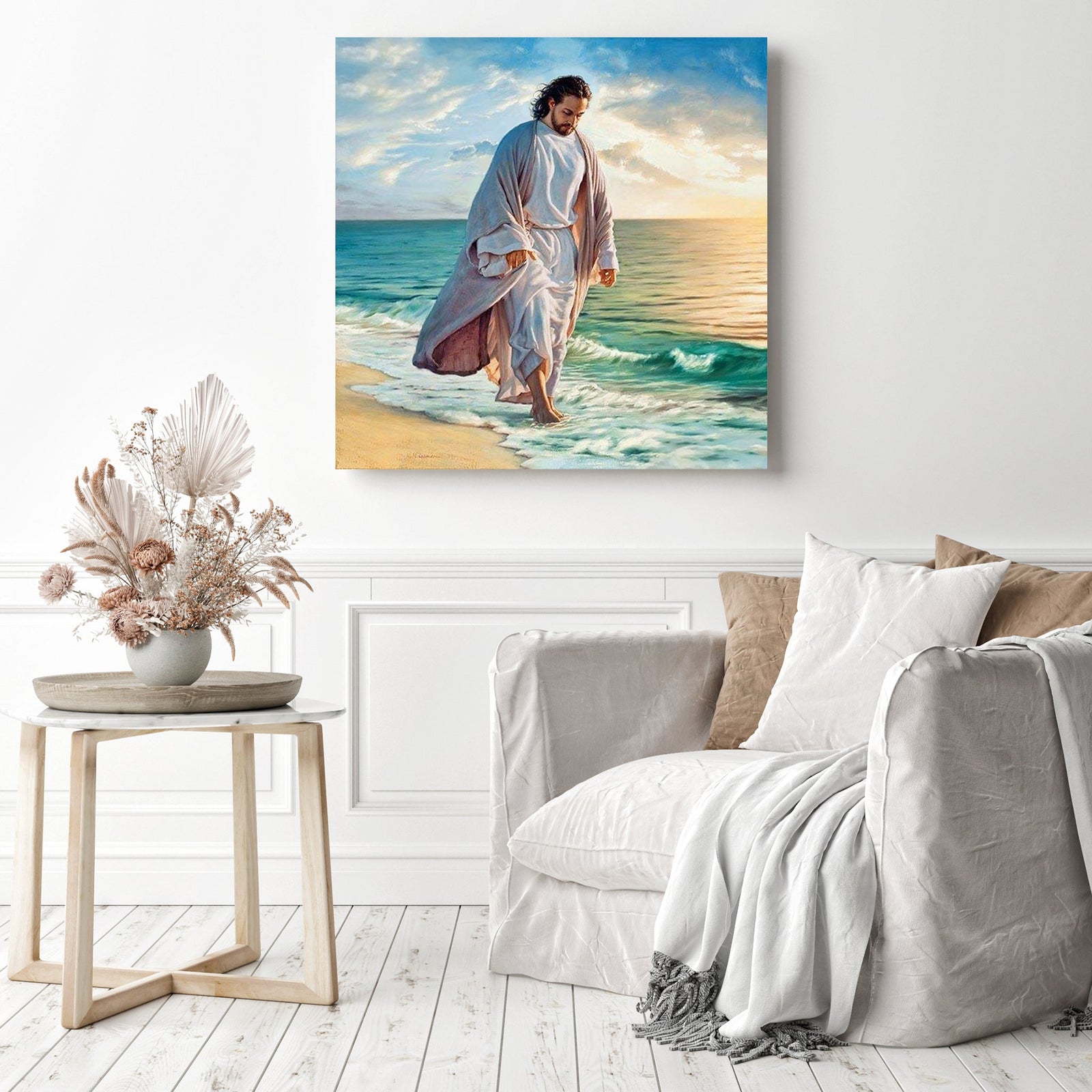 Religious Man Sea View | Diamond Painting Displayed as Home Decor