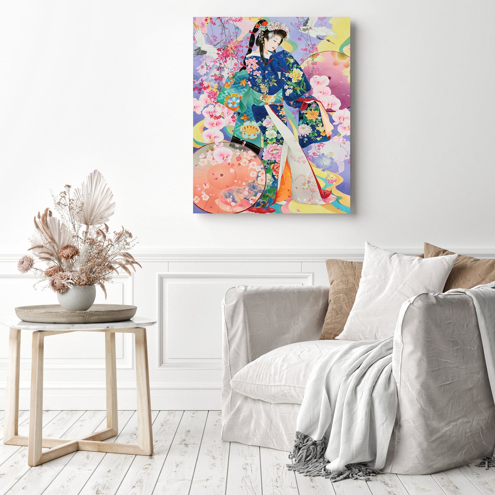 Kimono and Umbrella | Diamond Painting Displayed as Home Decor