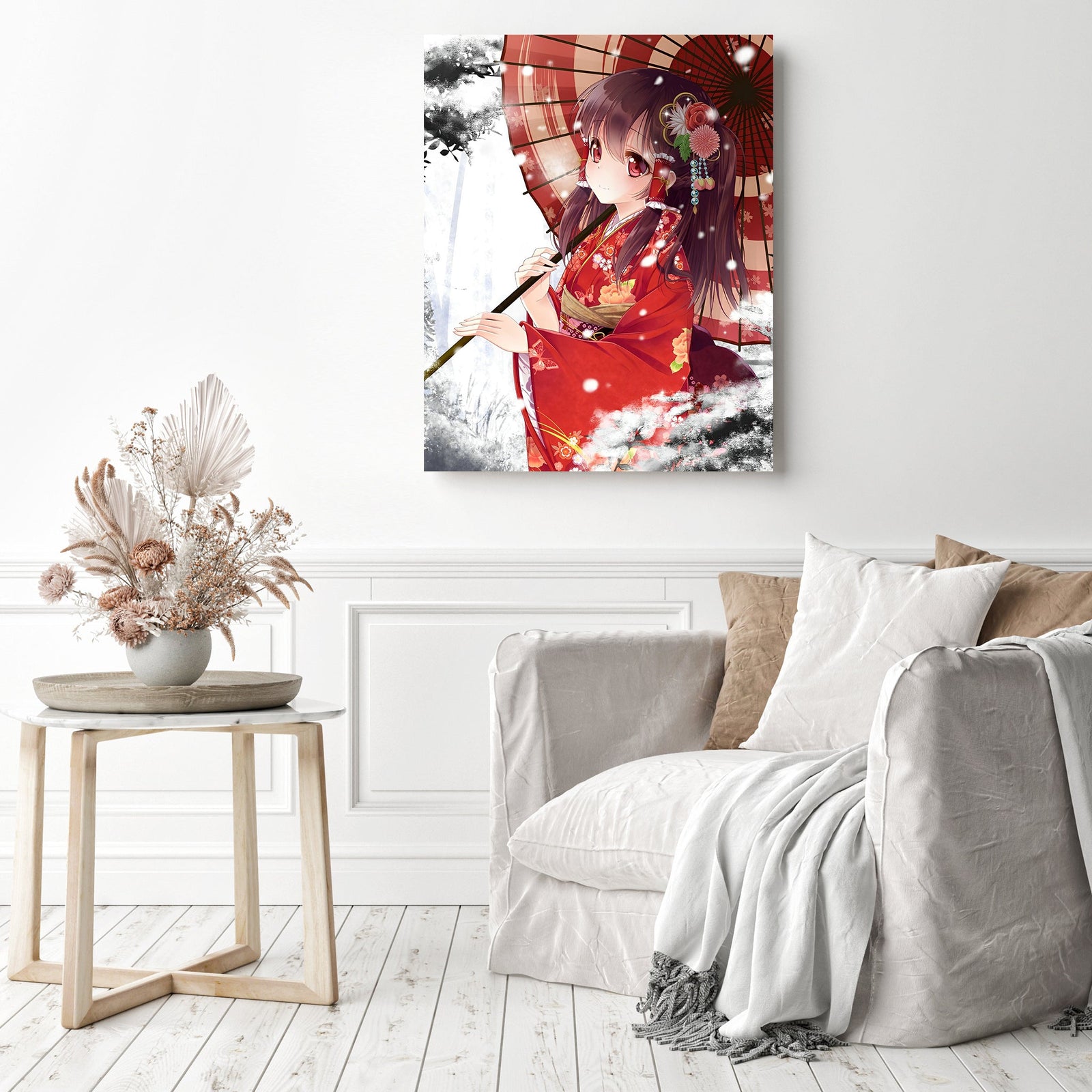 Anime Girl in Kimono | Diamond Painting Displayed as Home Decor