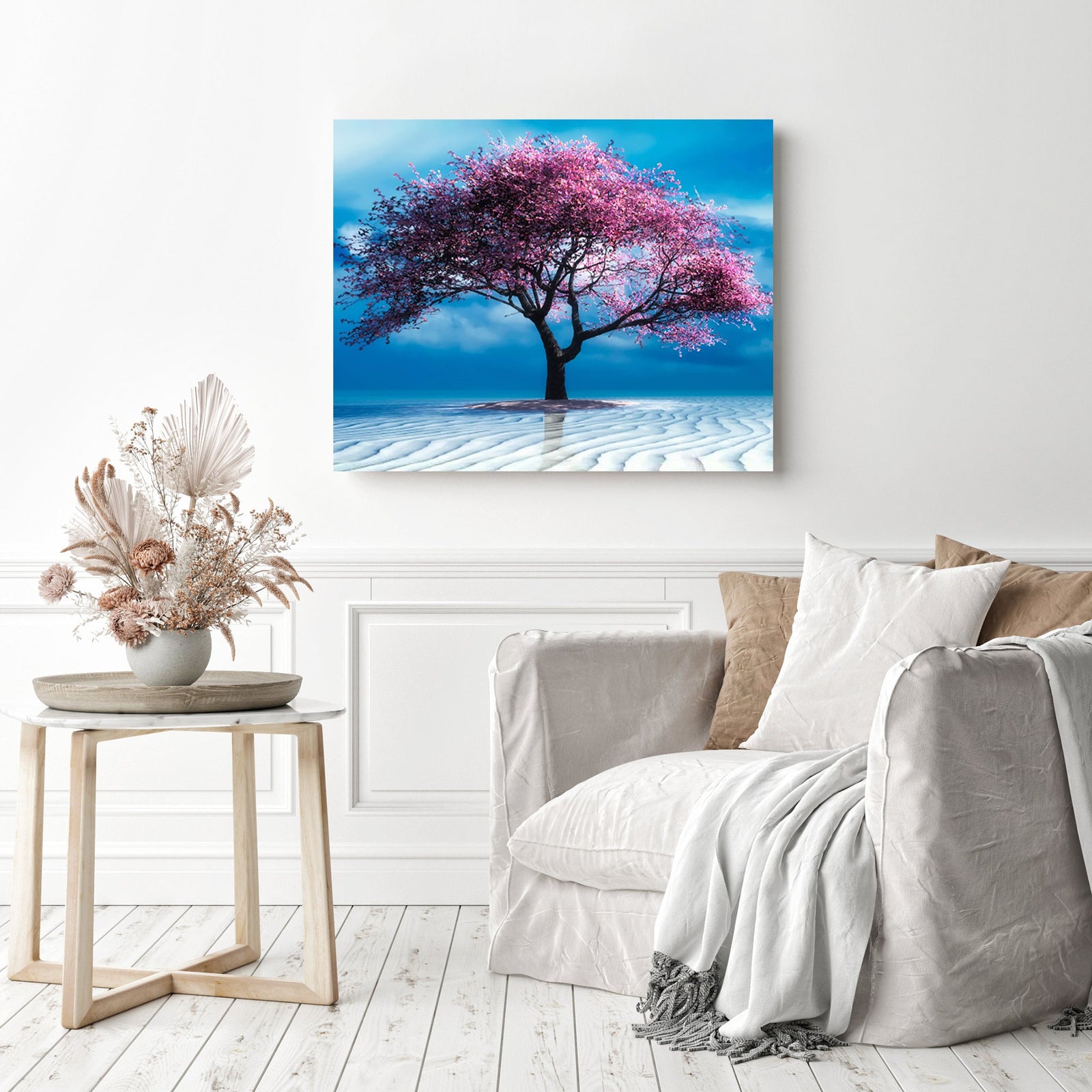 Lone Pink Tree | Diamond Painting Displayed as Home Decor