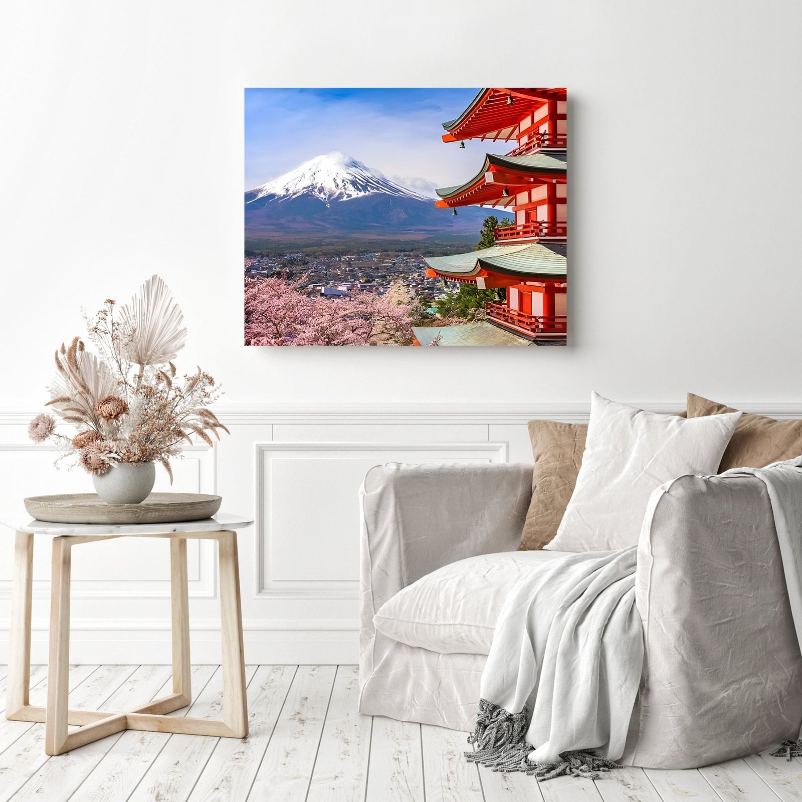 Pagoda by Mount Fuji | Diamond Painting Displayed as Home Decor